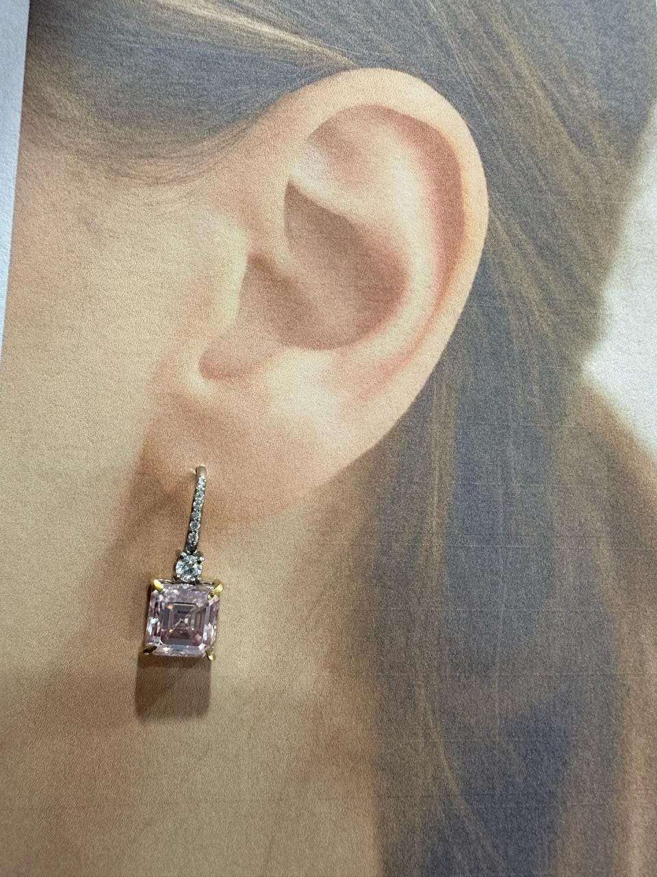 5 Ct Pink Asscher Cut Moissanite Drop Earrings, 14K White Gold, Anniversary Gift