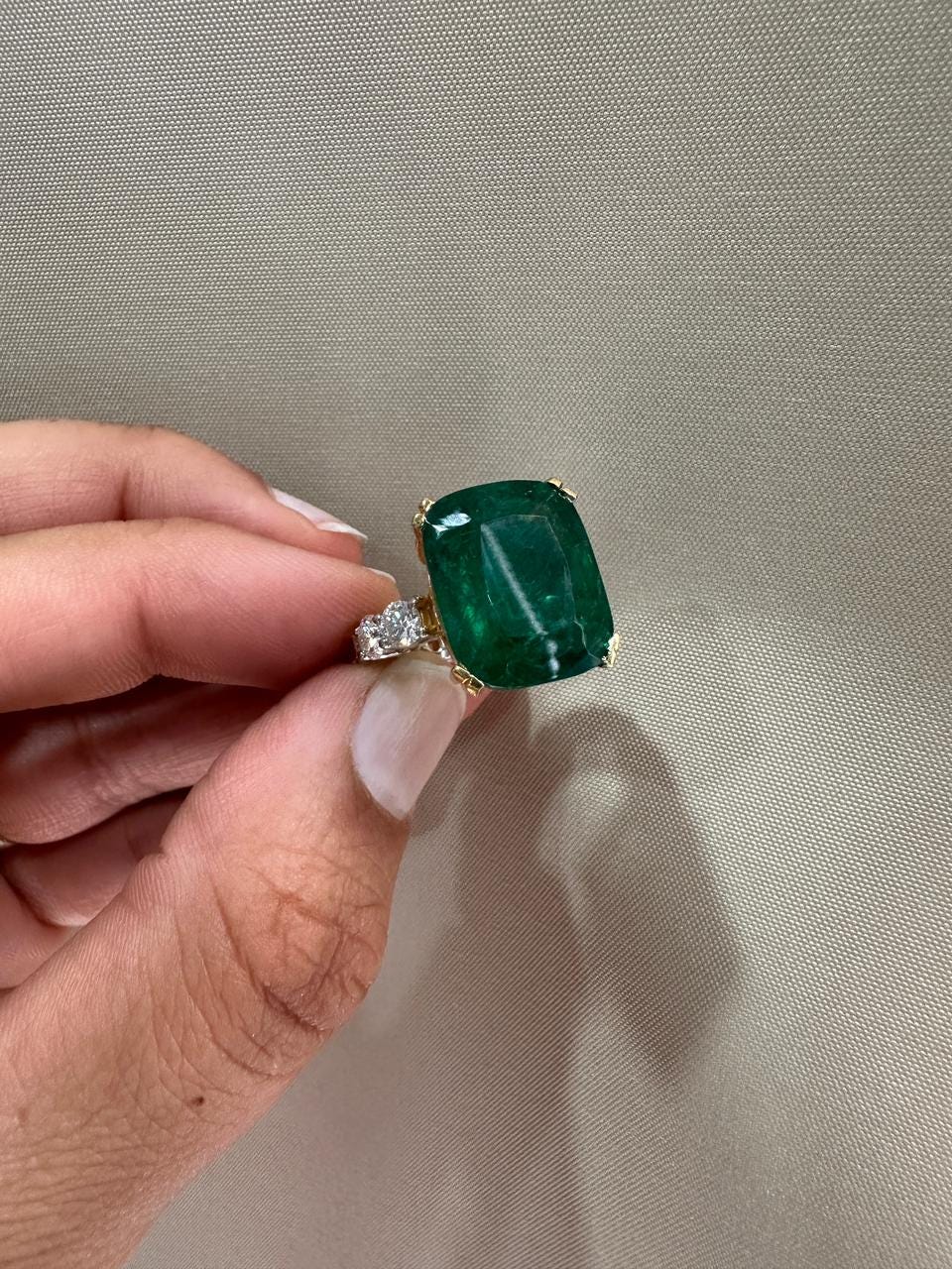 15 CT Lab Emerald Cushion Cut Ring | 14K Solid Gold Moissanite Eternity Band