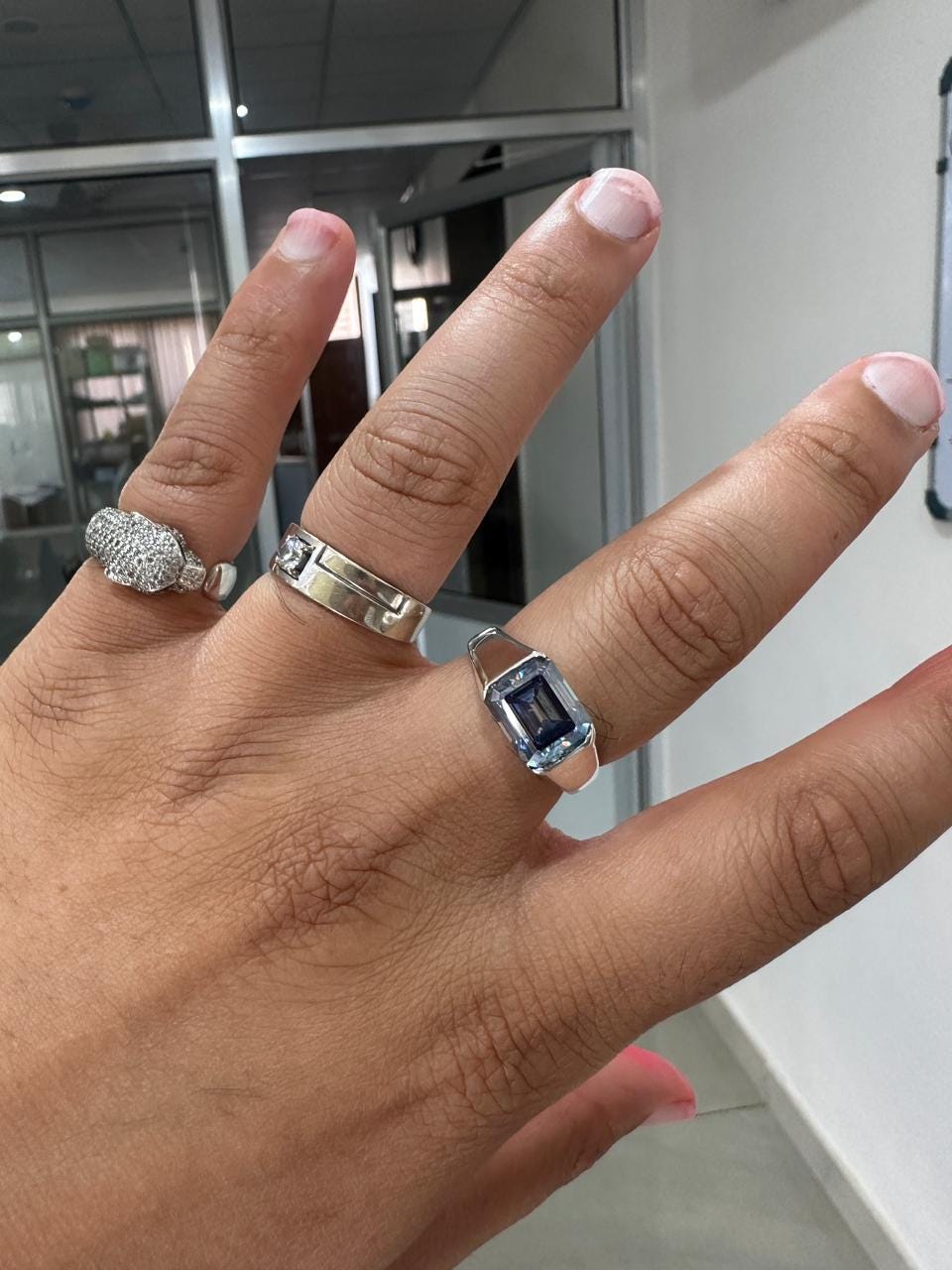 Men's Moissanite Ring | 14K White Gold | Color Changing Emerald Cut Blue Gemstone