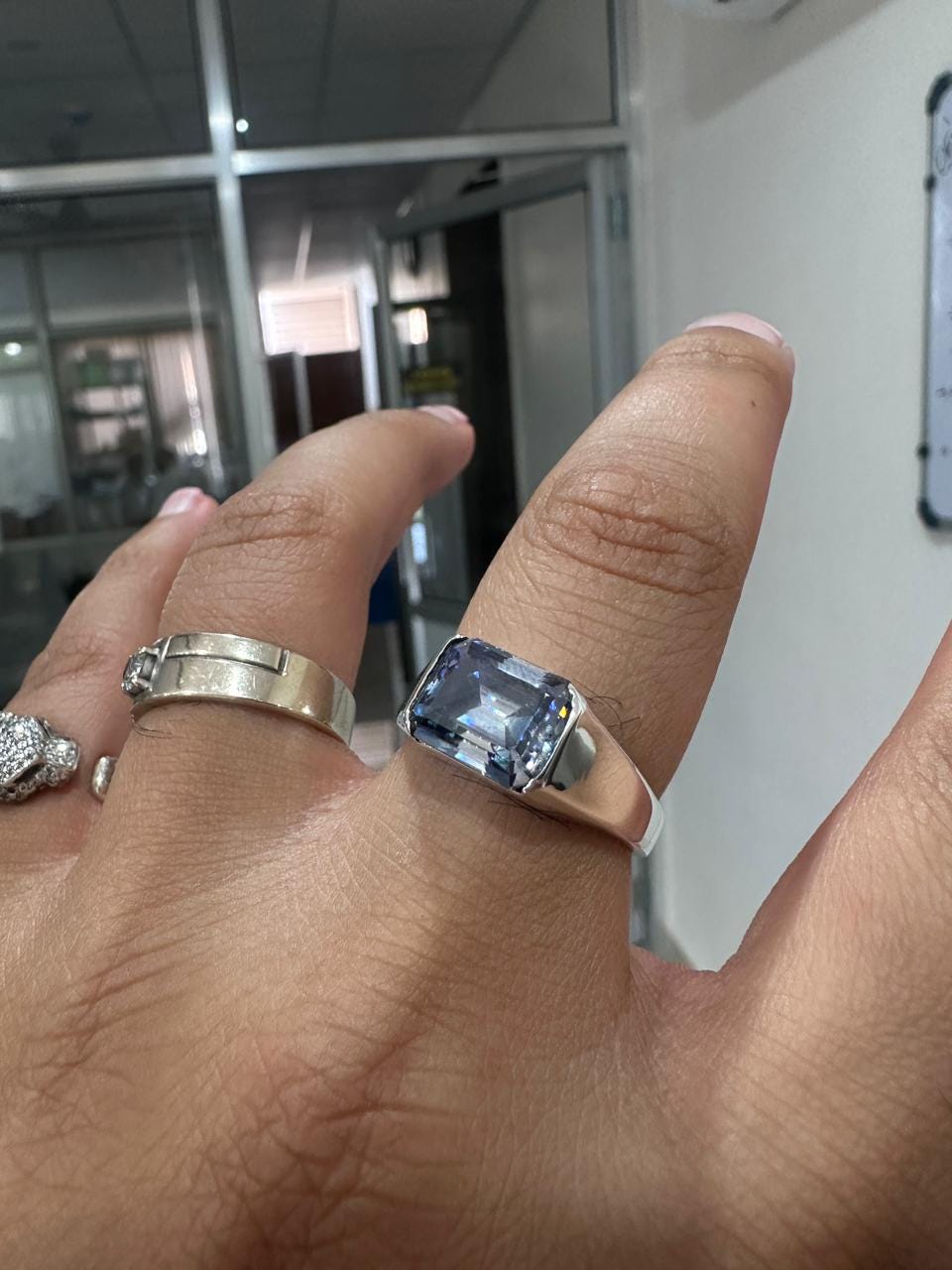 Ocean Blue Moissanite Men's Ring | 925 Silver | Emerald Shaped Gemstone ring