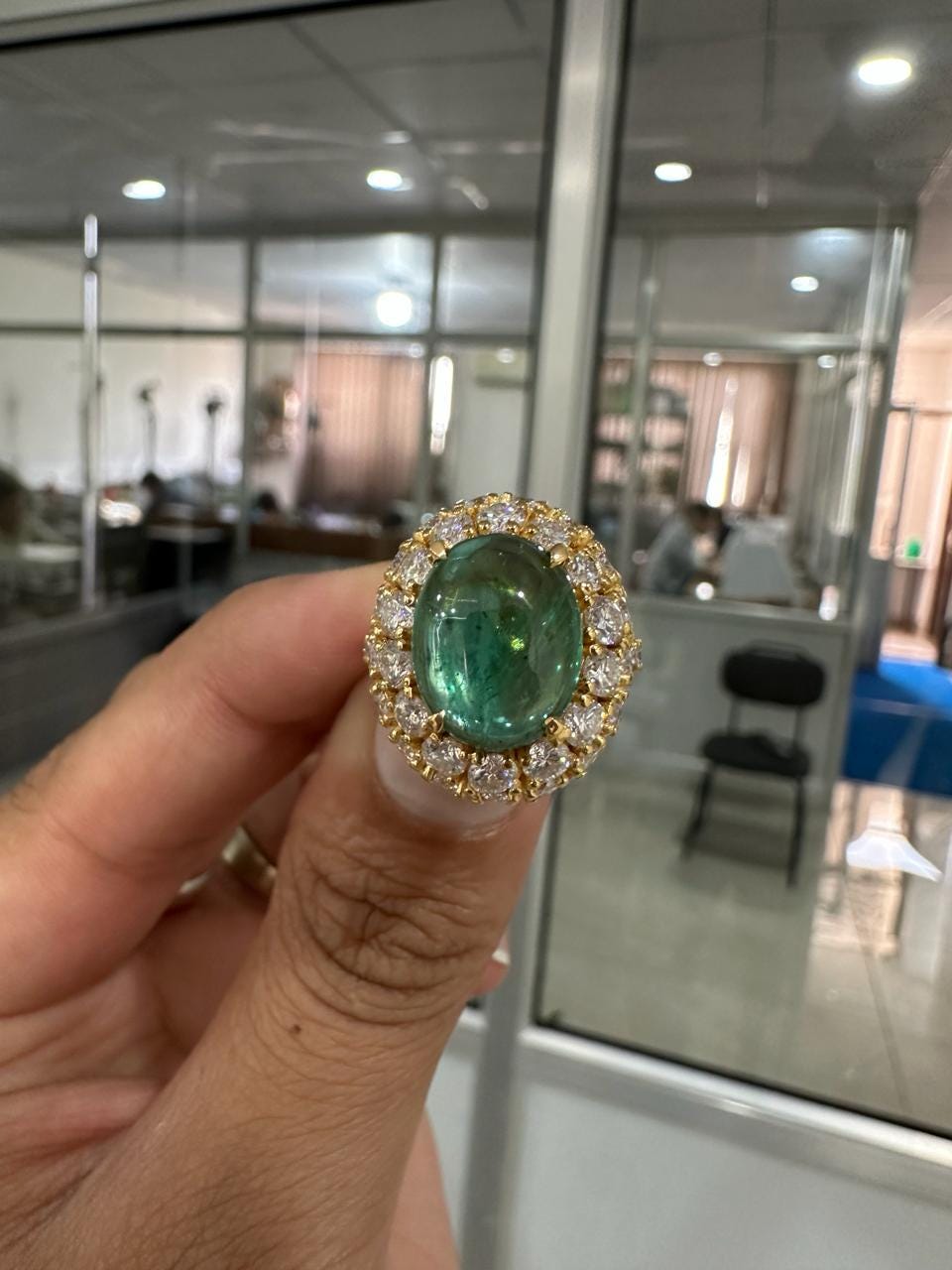 10 CT Emerald Double Halo Ring | 14K Yellow Gold, Moissanite Accents