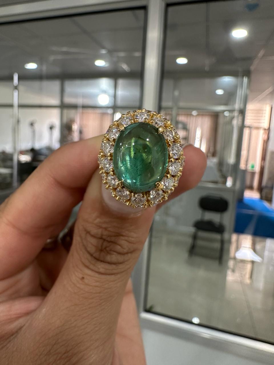 10 CT Emerald Double Halo Ring | 14K Yellow Gold, Moissanite Accents