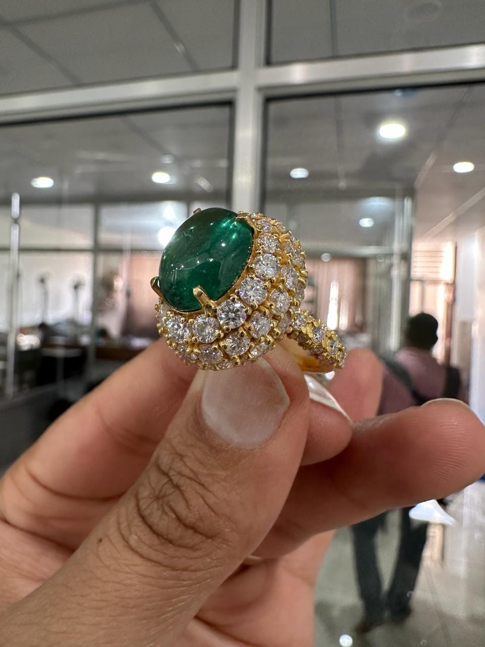 10 CT Emerald Double Halo Ring | 14K Yellow Gold, Moissanite Accents