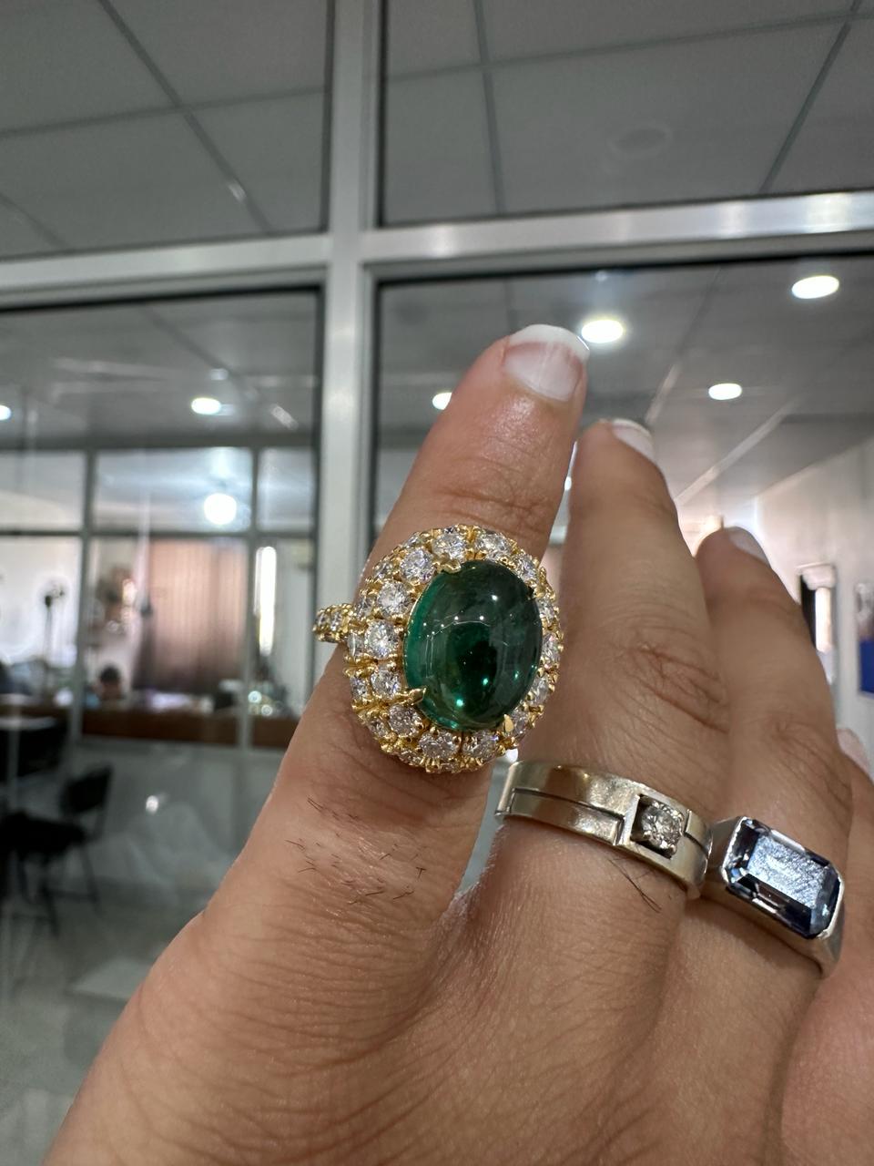 10 CT Emerald Double Halo Ring | 14K Yellow Gold, Moissanite Accents