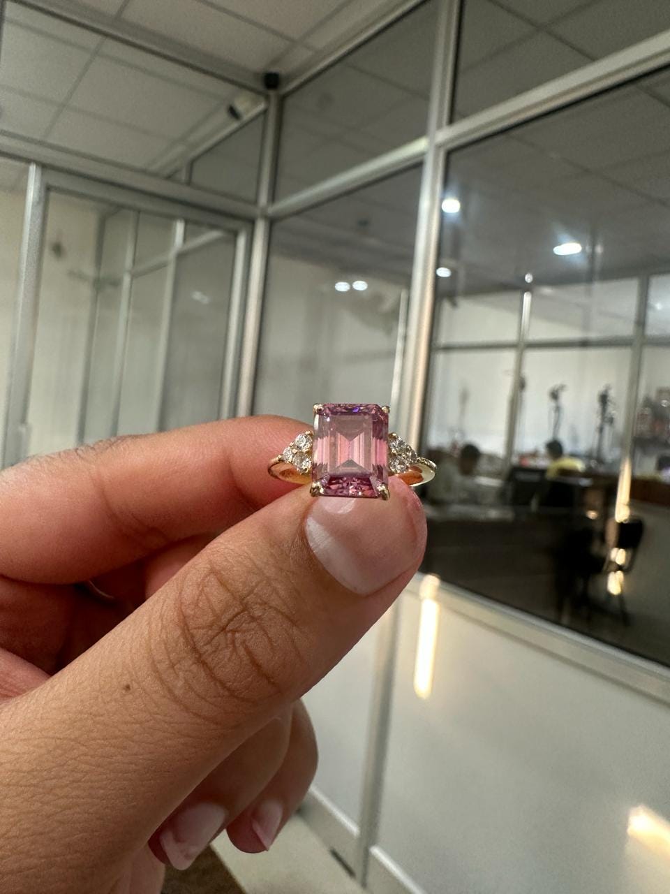 Royal Pink Gemstone Engagement Ring, 3 Ct Moissanite Ring, 14K Yellow Gold, Gift for Her