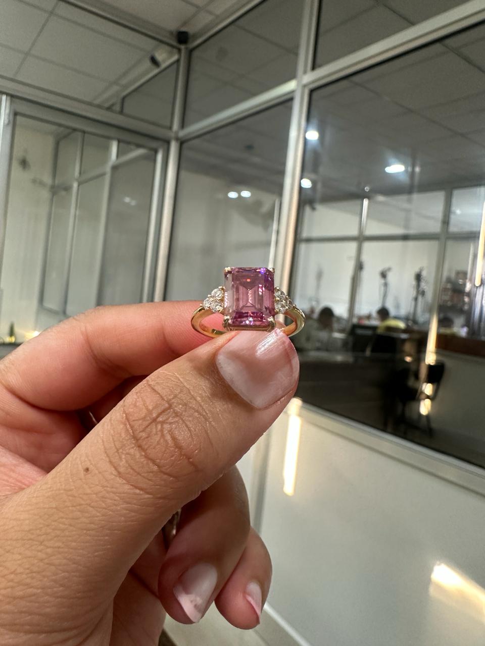 Royal Pink Gemstone Engagement Ring, 3 Ct Moissanite Ring, 14K Yellow Gold, Gift for Her