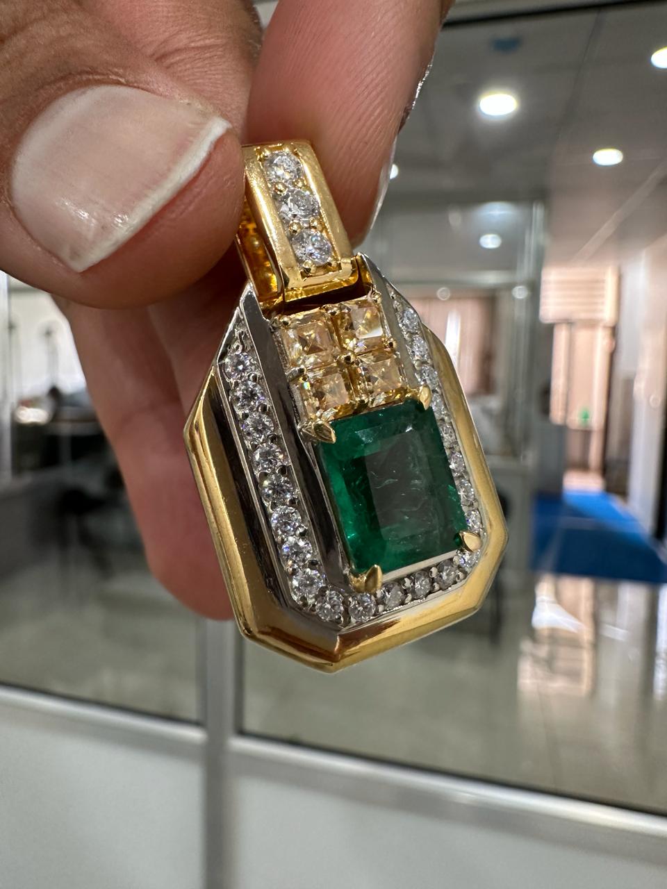 Vintage Emerald Diamond Pendant Necklace, 14K Yellow Gold, Luxury Gift for her