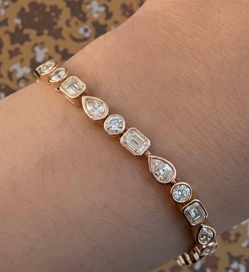 Multi Shape Moissanite Tennis Bracelet | 925 Sterling Silver, Bezel Set