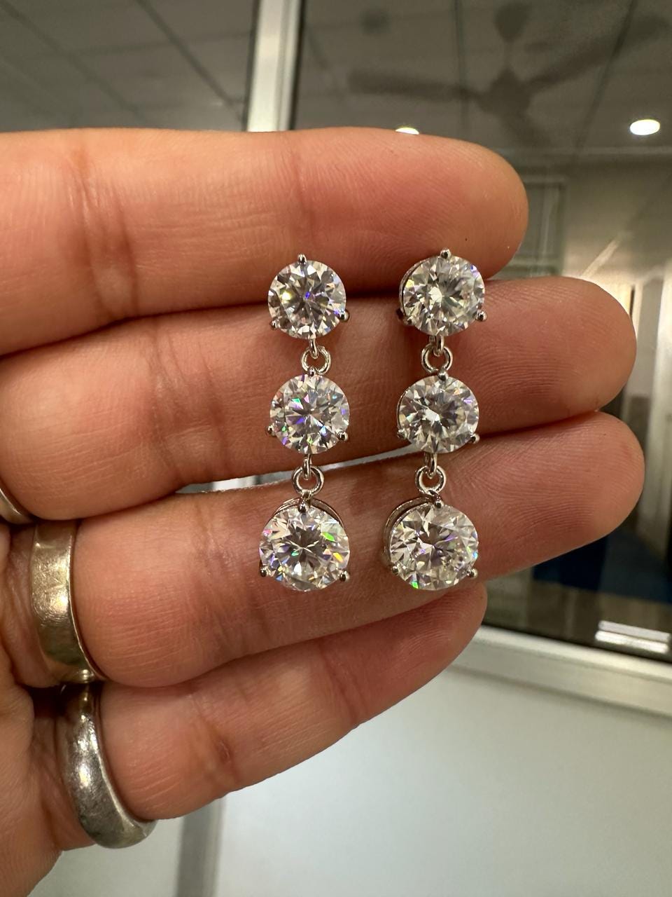 Moissanite Drop Earrings: Round Cut Solitaire, 14k Gold Bridal Jewelry, Gift for her