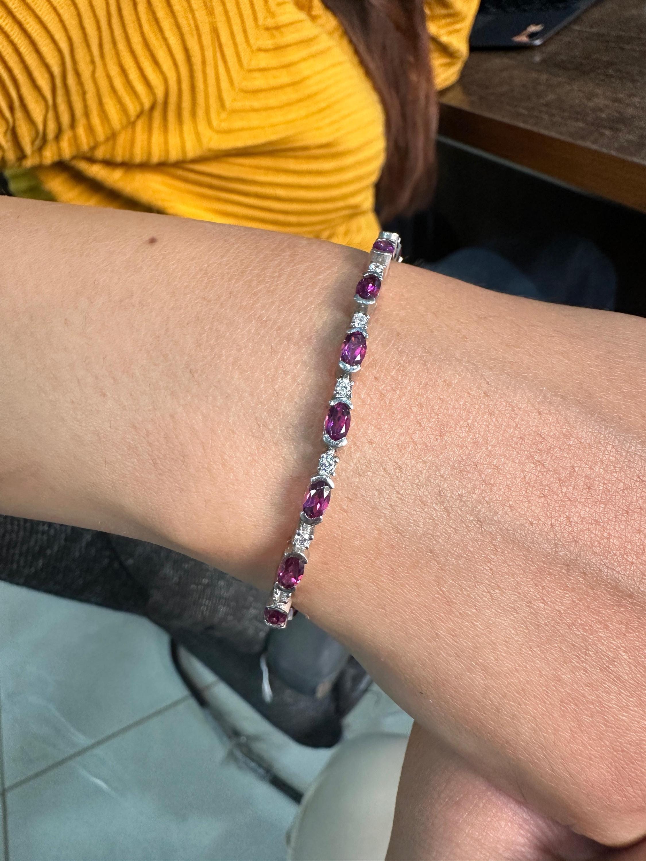 Rhodolite Diamond Tennis Bracelet | 925 Sterling Silver, Unique Bridal Bracelet