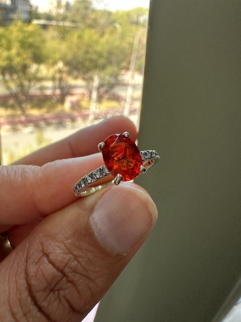 Natural Mexican Fire Opal Ring | 14K White Gold | Unique Engagement Ring 1.25 CT