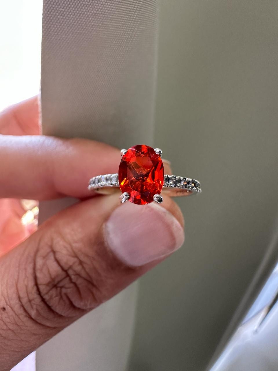 Natural Mexican Fire Opal Ring | 14K White Gold | Unique Engagement Ring 1.25 CT