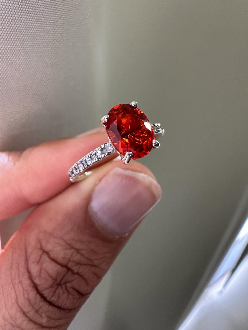 Natural Mexican Fire Opal Ring | 14K White Gold | Unique Engagement Ring 1.25 CT