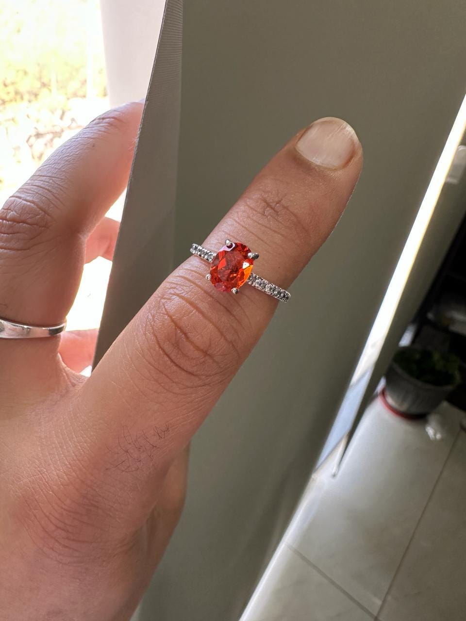 Natural Mexican Fire Opal Ring | 14K White Gold | Unique Engagement Ring 1.25 CT