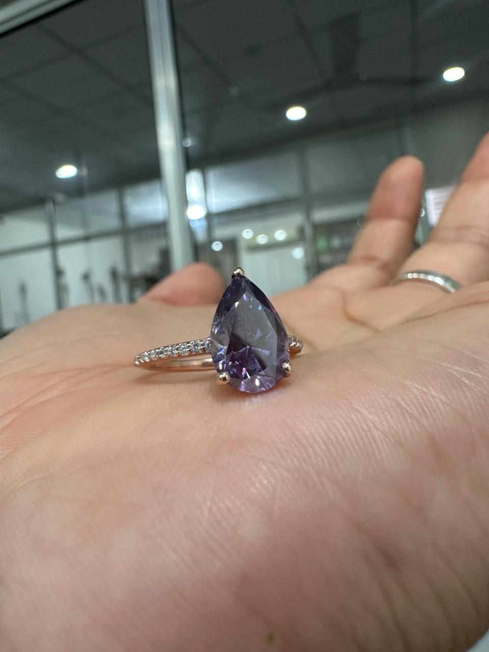 3.5 CT Purple Moissanite Engagement Ring, 14K Rose Gold Hidden Halo Ring