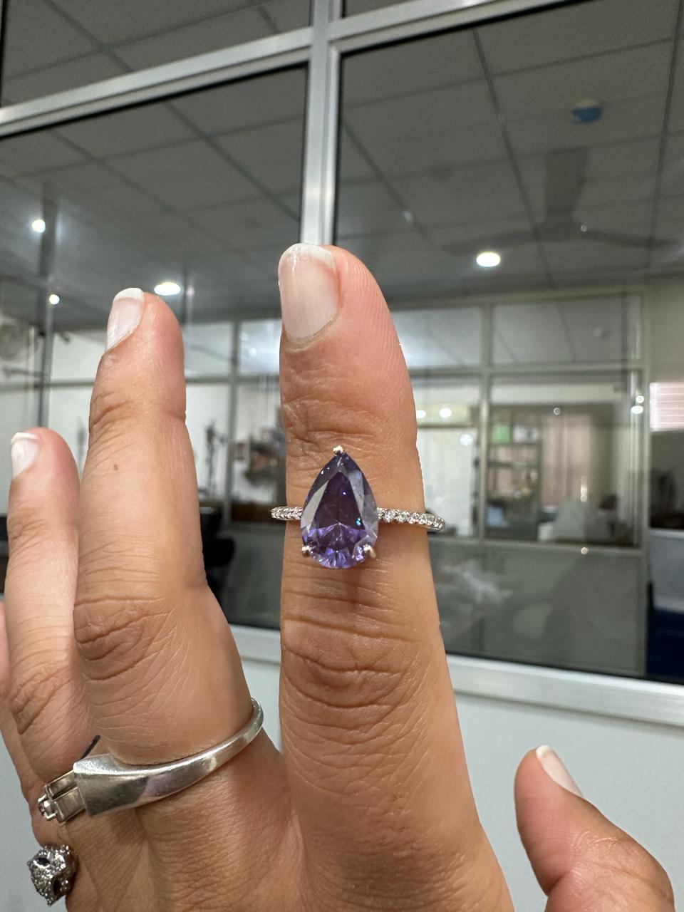 3.5 CT Purple Moissanite Engagement Ring, 14K Rose Gold Hidden Halo Ring