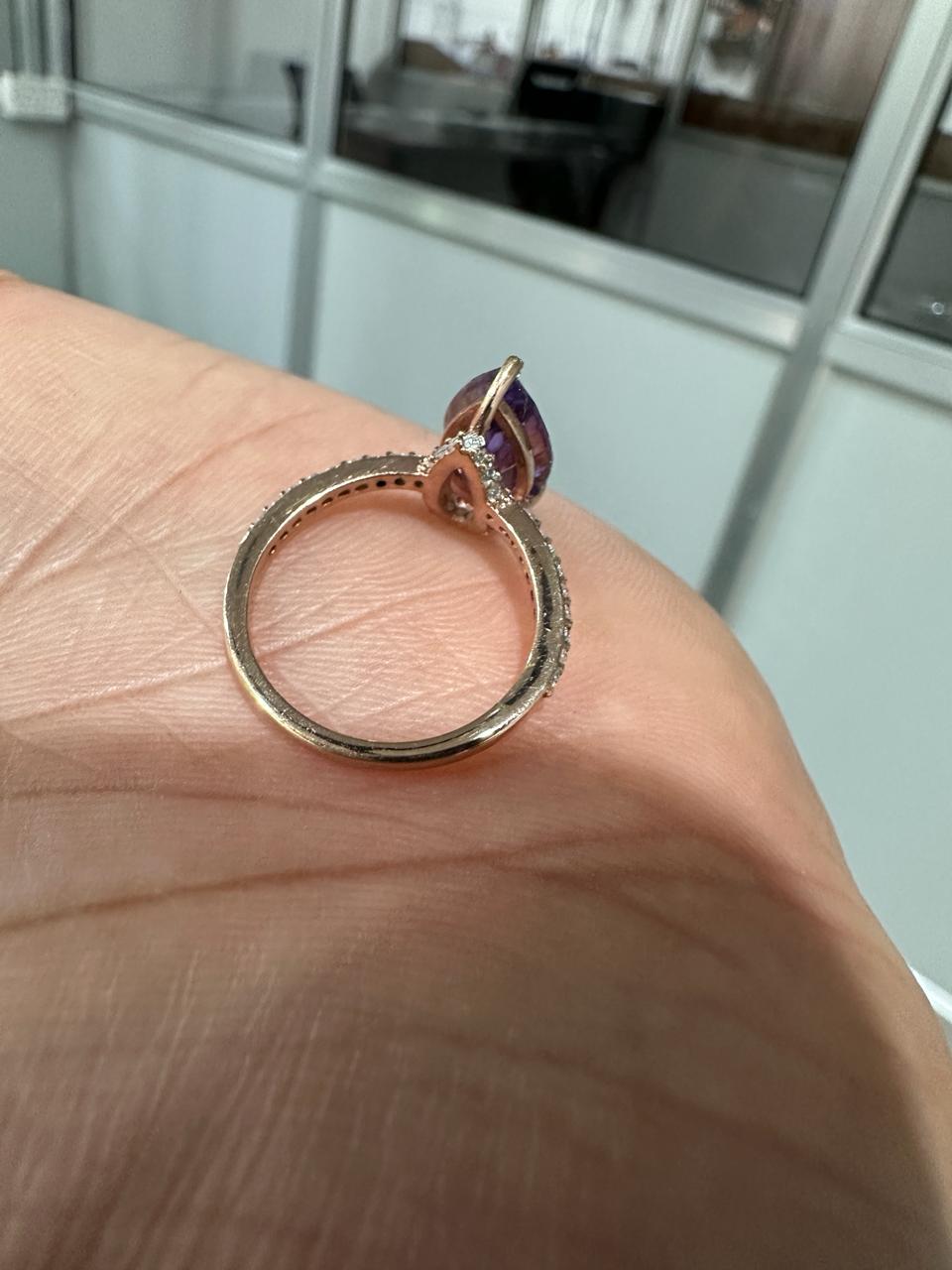 3.5 CT Purple Moissanite Engagement Ring, 14K Rose Gold Hidden Halo Ring