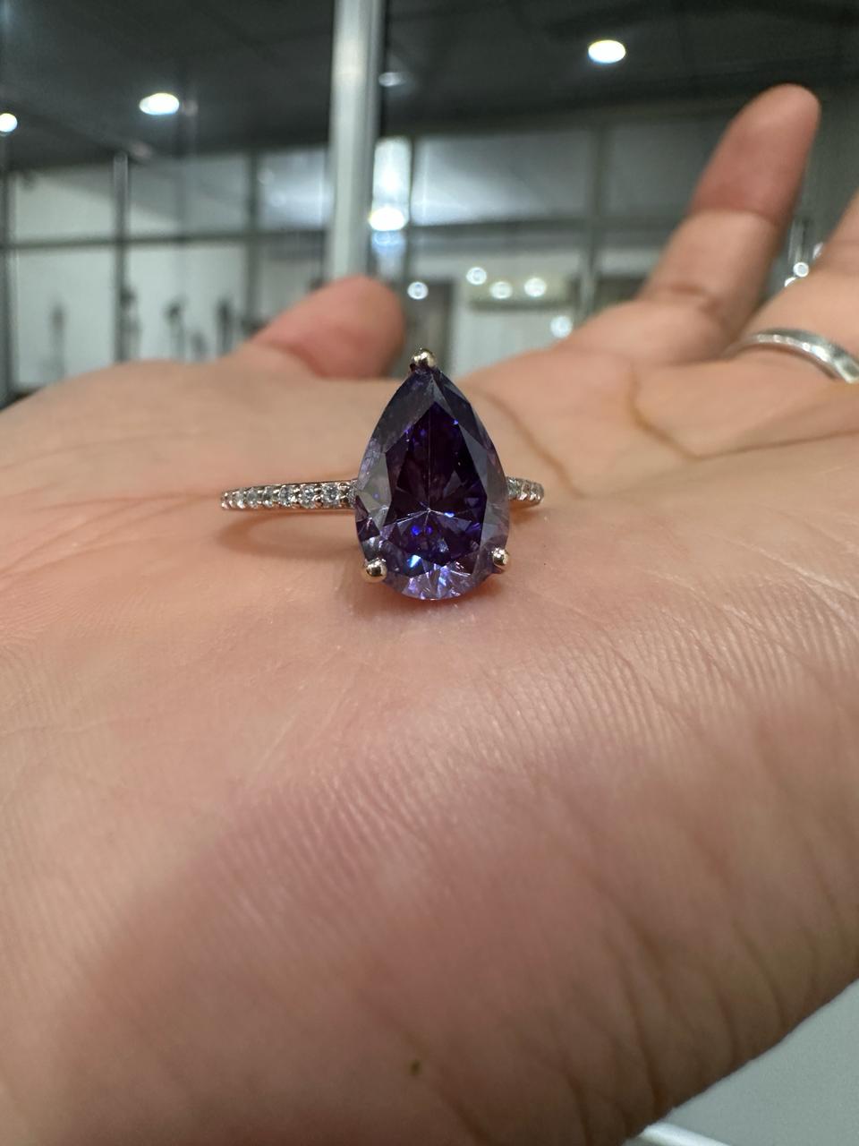 3.5 CT Purple Moissanite Engagement Ring, 14K Rose Gold Hidden Halo Ring
