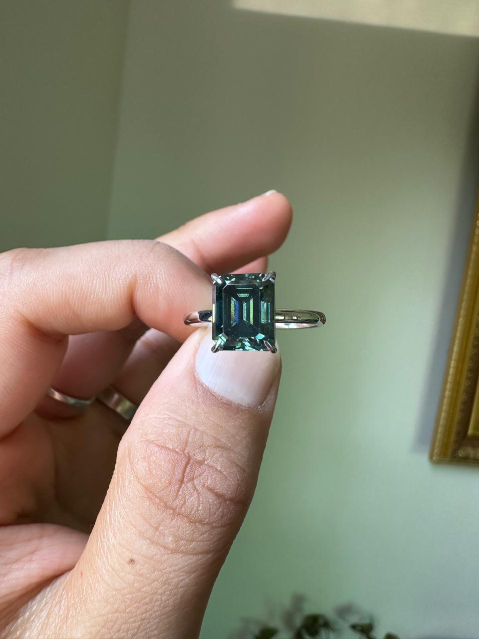 3 CT Emerald Cut Alexandrite Engagement Ring | 14K White Gold Solitaire Proposal Ring