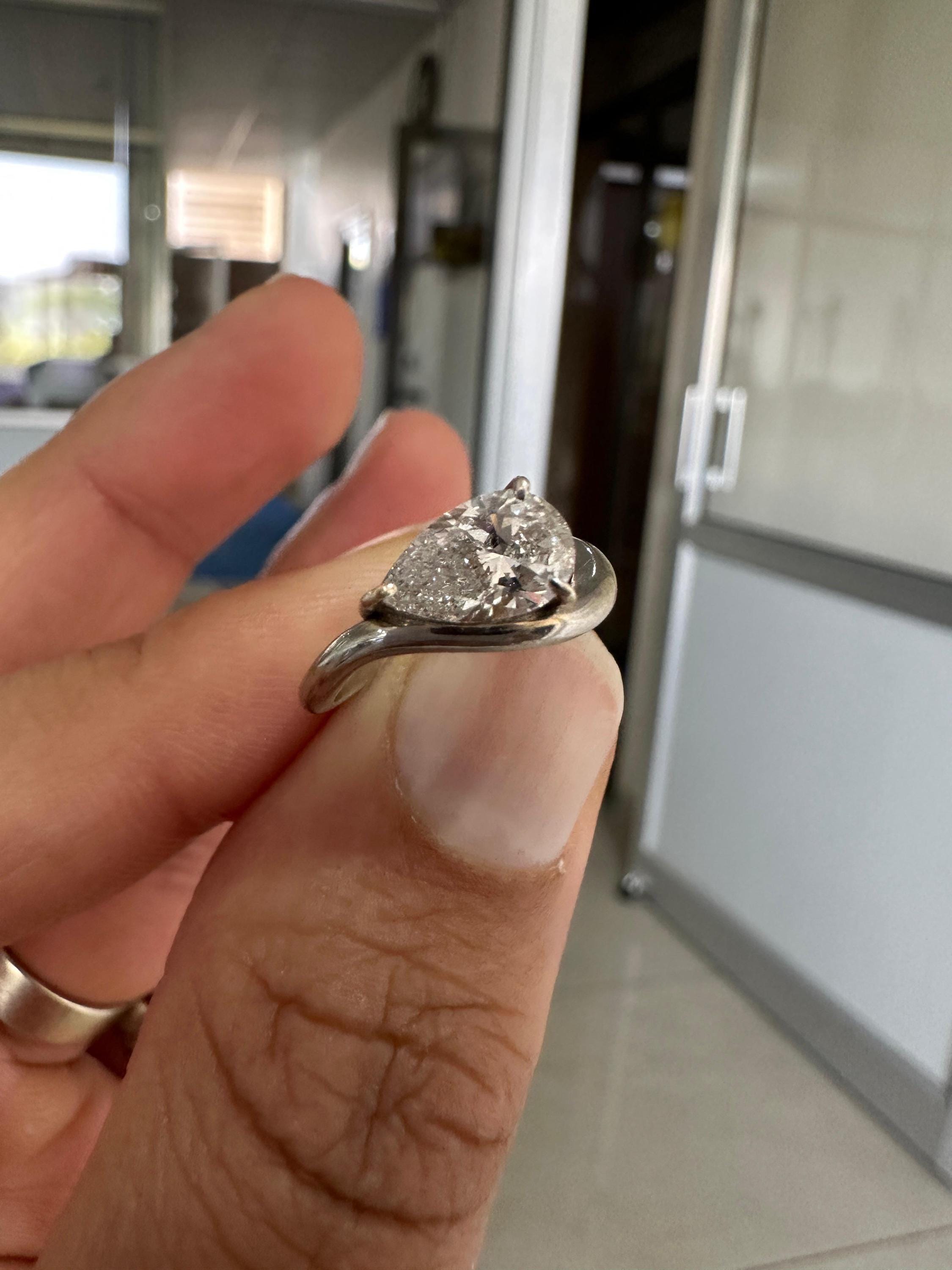 1 CT Pear Lab Diamond Signet Ring, 14K White Gold Curved Band, IGI Certified