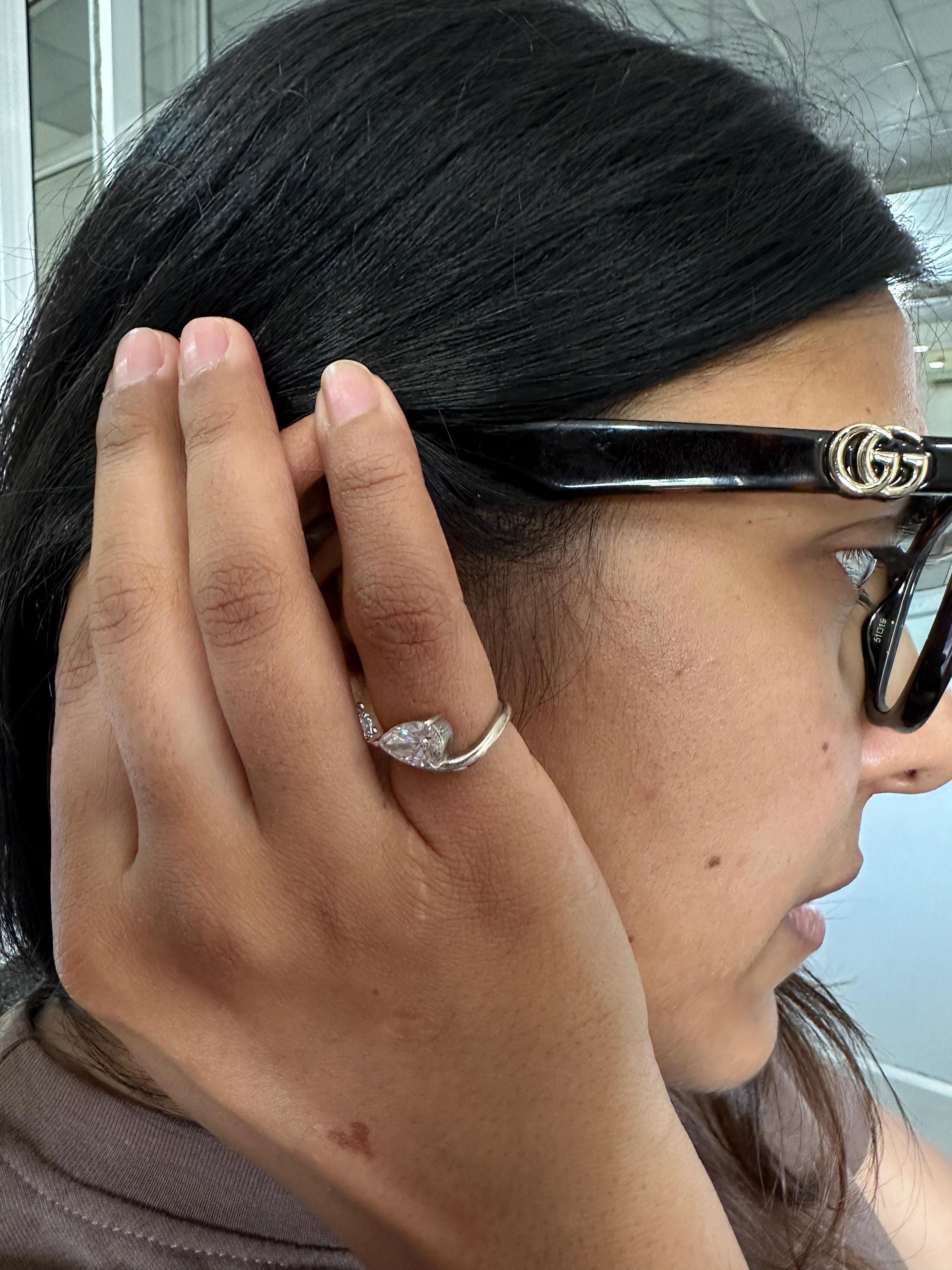 1 CT Pear Lab Diamond Signet Ring, 14K White Gold Curved Band, IGI Certified