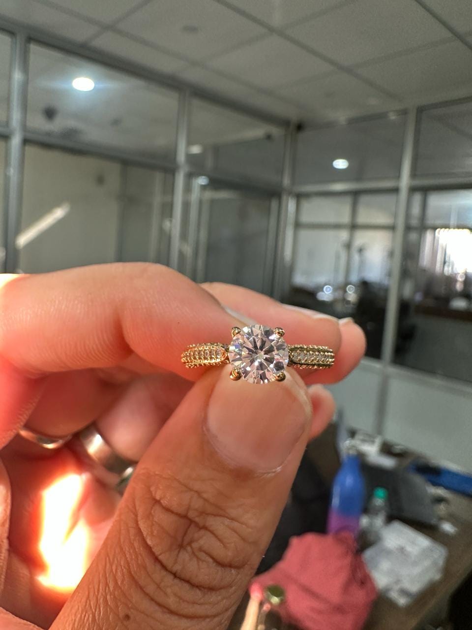 1 CT Round Lab Diamond Engagement Ring, 14K Yellow Gold, IGI Certified Pavé Band