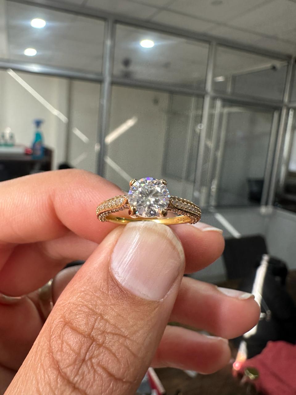 1 CT Round Lab Diamond Engagement Ring, 14K Yellow Gold, IGI Certified Pavé Band