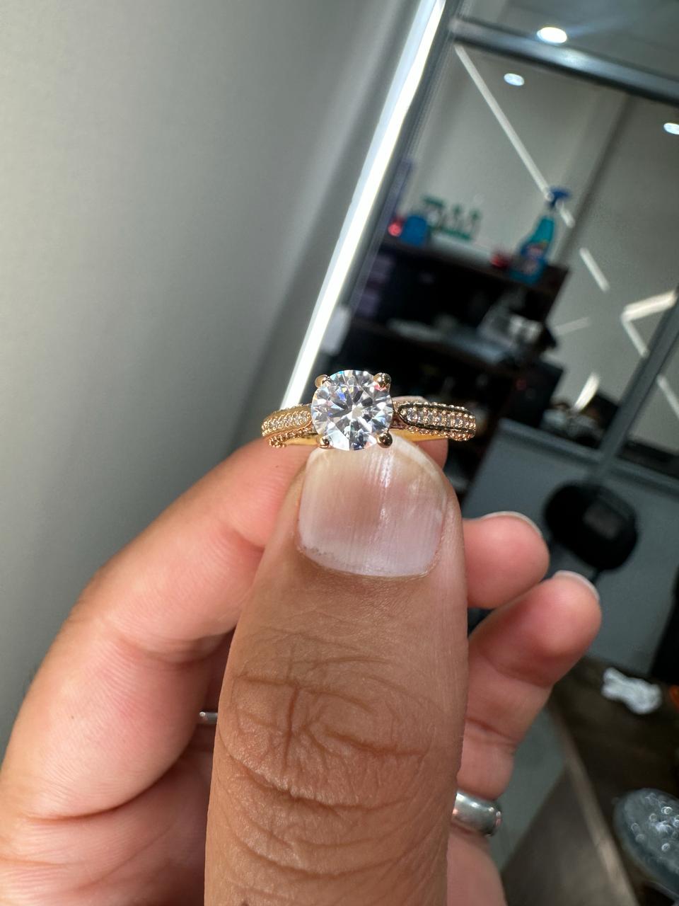 1 CT Round Lab Diamond Engagement Ring, 14K Yellow Gold, IGI Certified Pavé Band