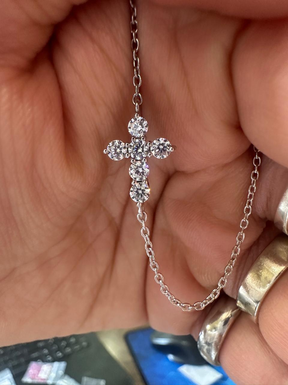 Cross Moissanite Bracelet | 1.5 CT Sterling Silver Dainty Chain Jewelry