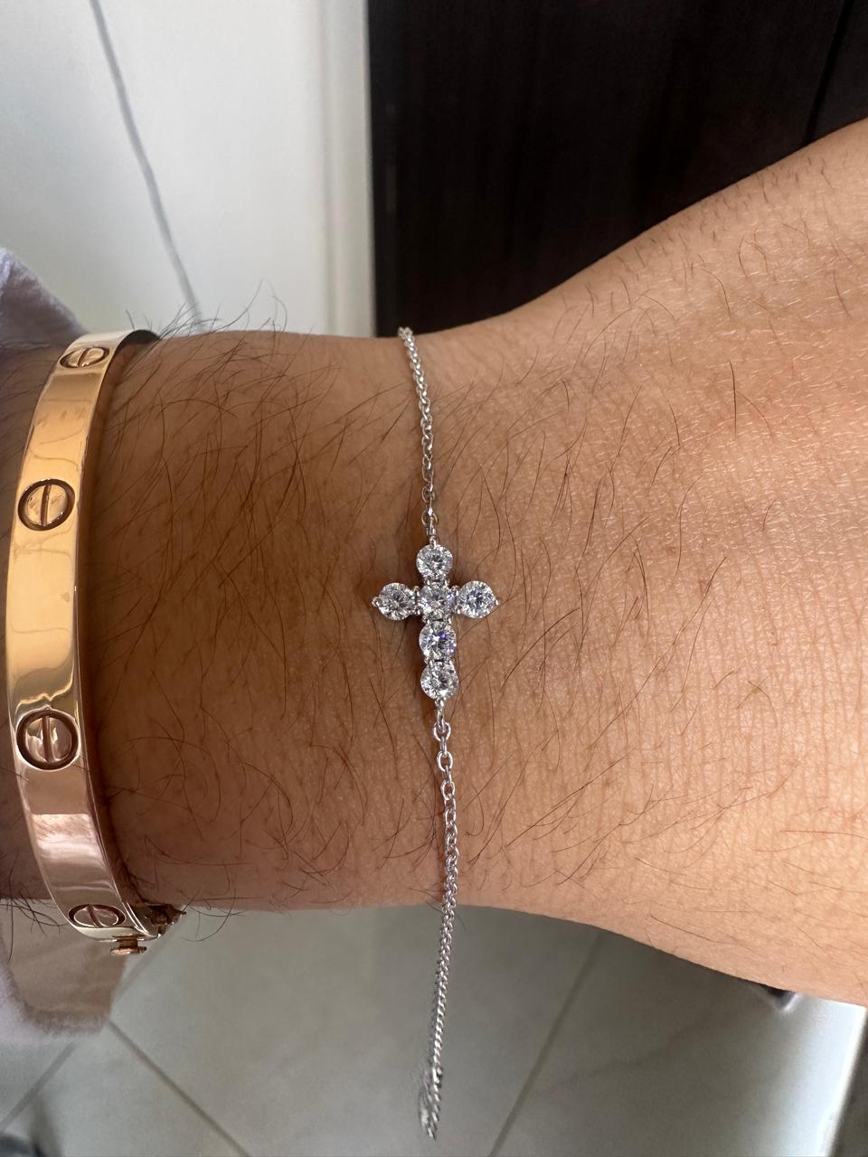 Cross Moissanite Bracelet | 1.5 CT Sterling Silver Dainty Chain Jewelry