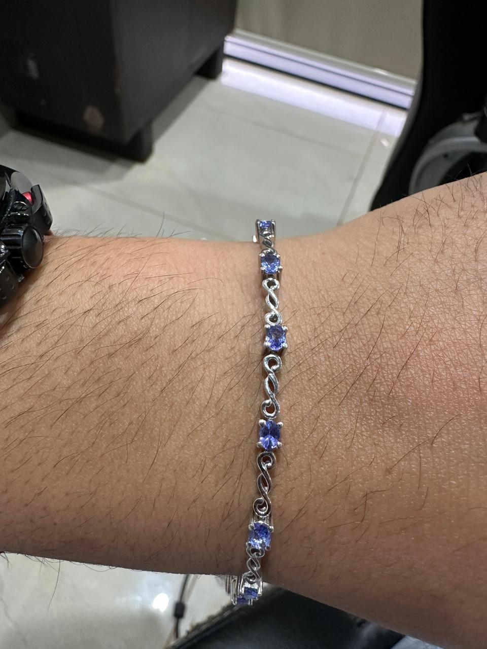 Oval Tanzanite Bracelet, 925 Sterling Silver Infinity Links, Blue Purple Gemstone