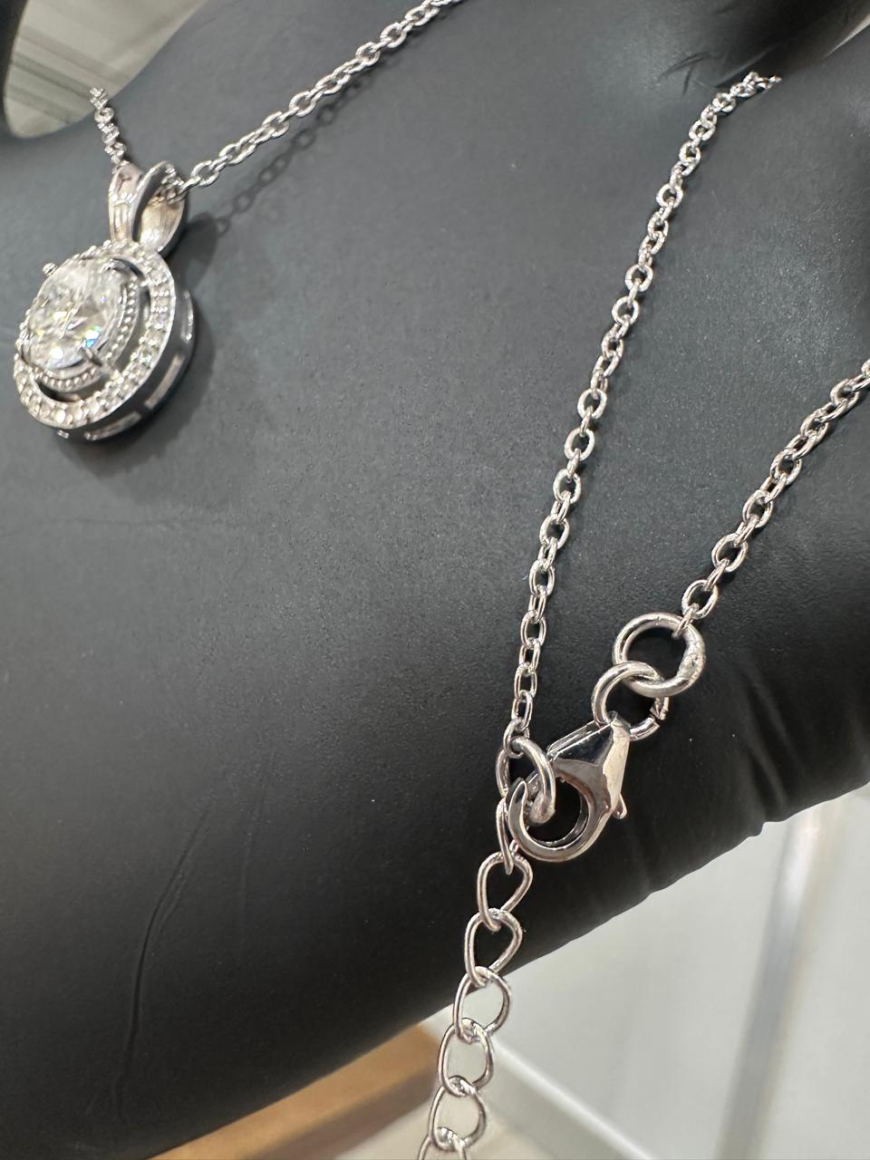 Oval Moissanite Halo Pendant Necklace | 925 Sterling Silver Statement Jewelry