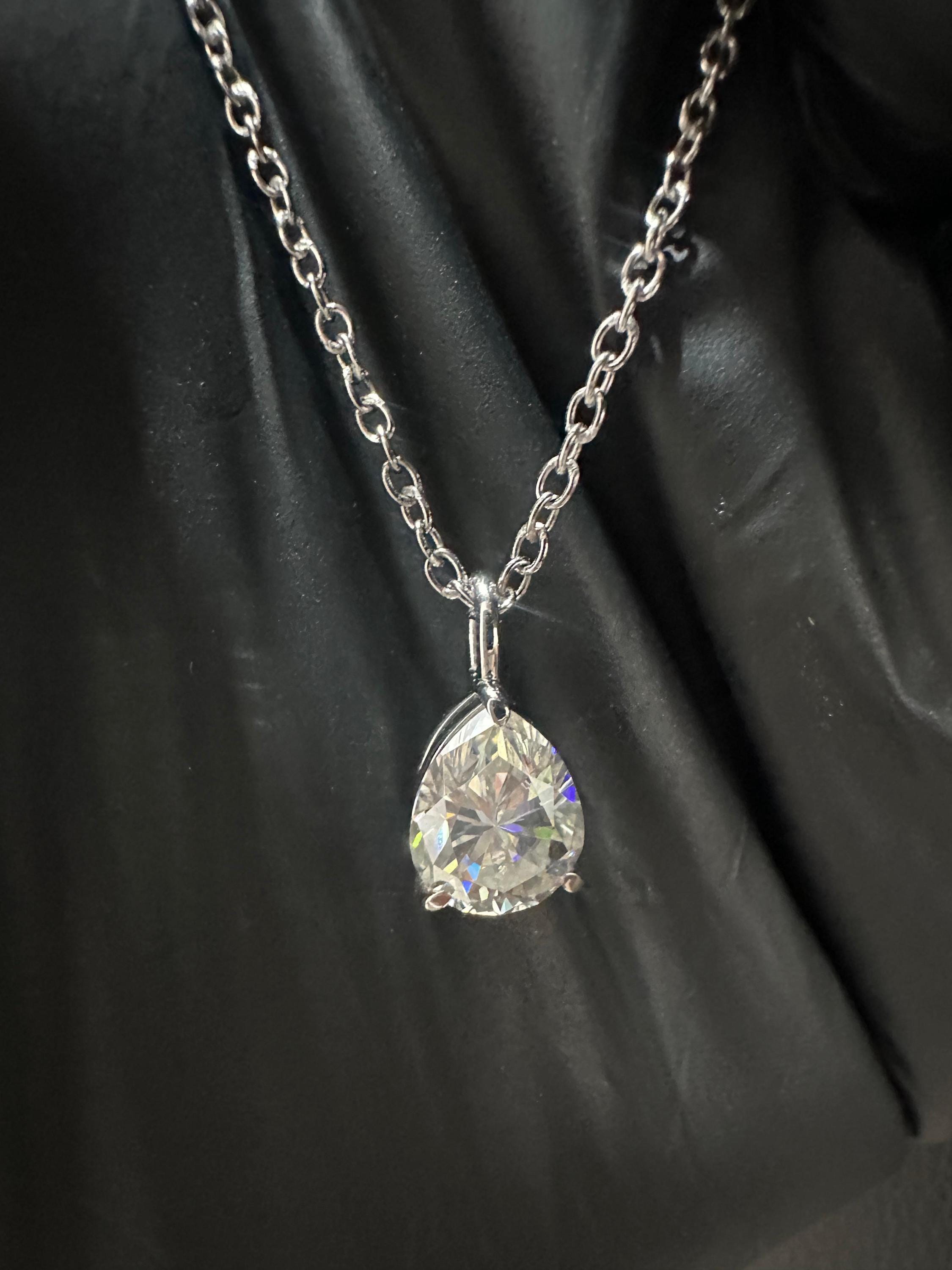 Pear Moissanite Solitaire Pendant | 2 CT 14K White Gold Minimal Necklace