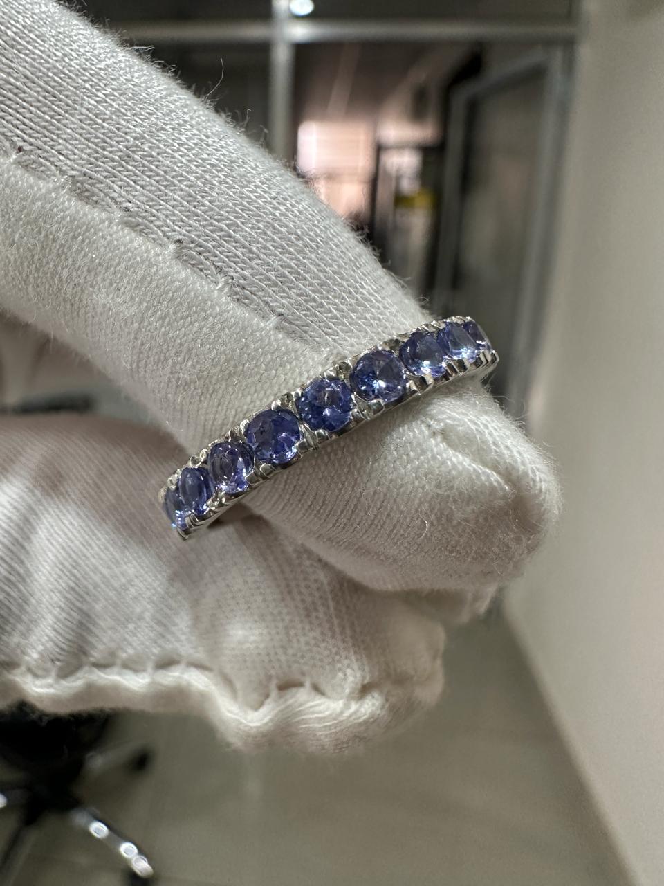 14k White Gold Tanzanite Eternity Band, Blue Purple Gemstone Wedding Ring
