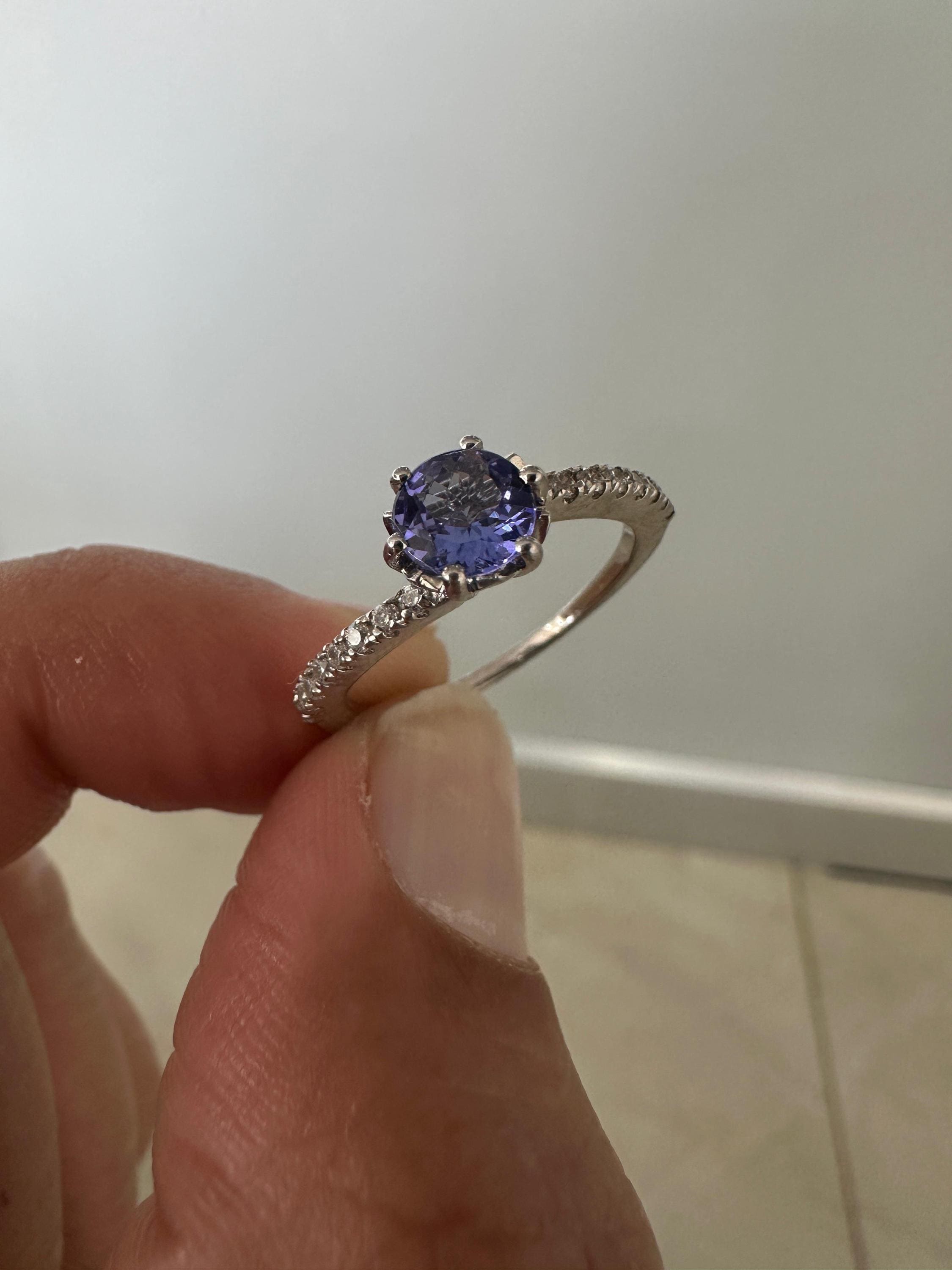 1 CT Blue Tanzanite Engagement Ring | 14K White Gold, December Birthstone Jewelry
