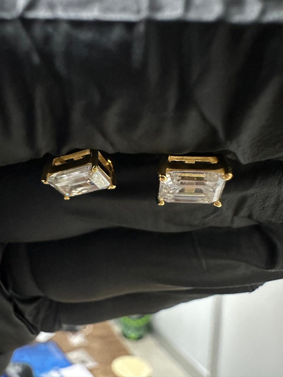 Emerald Cut Lab Diamond Stud Earrings | 18K Yellow Gold, E VS1, IGI Certified