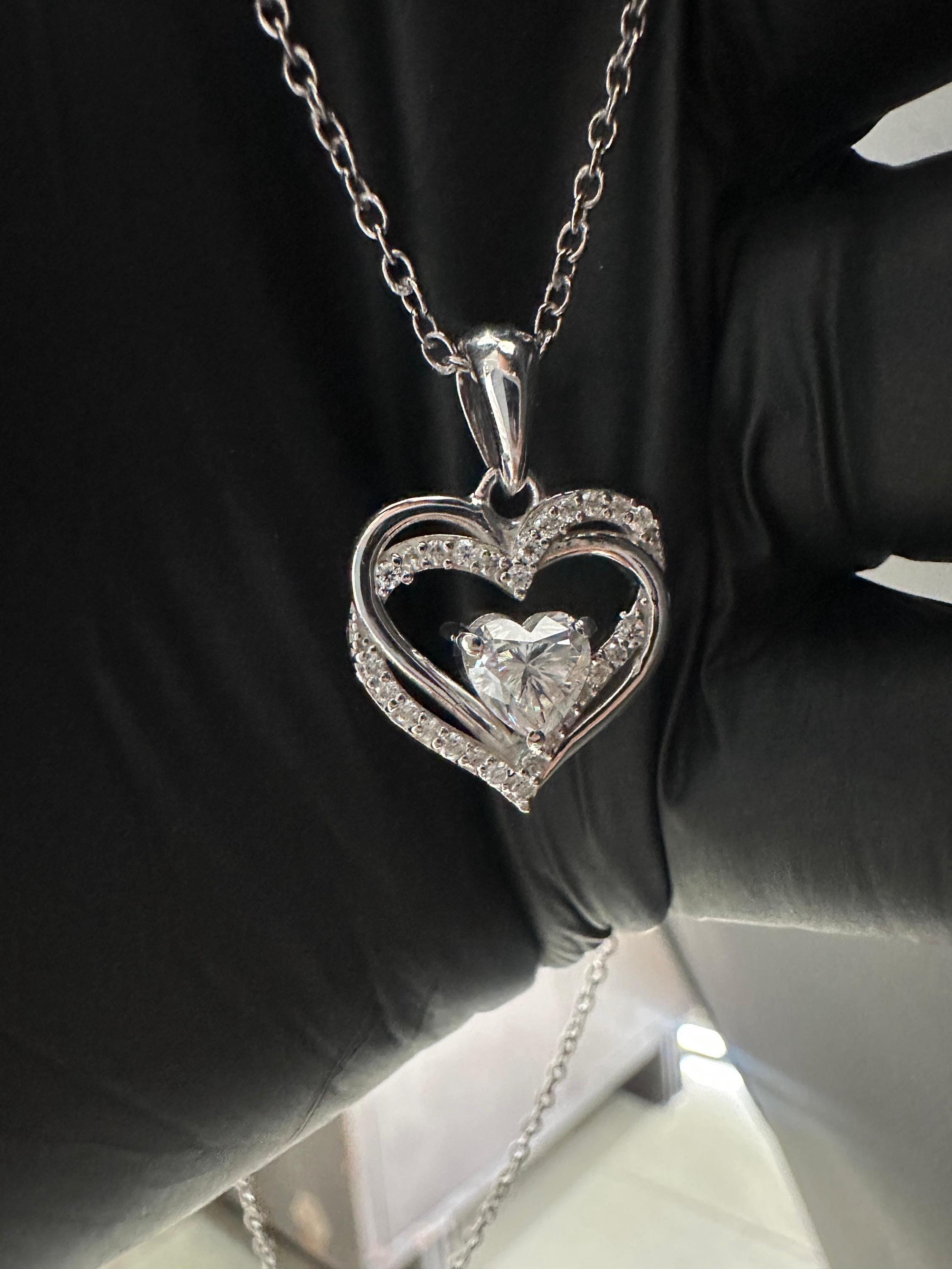 Heart Moissanite Pendant | Double Heart Halo Sterling Silver Necklace | Romantic Christmas Gift