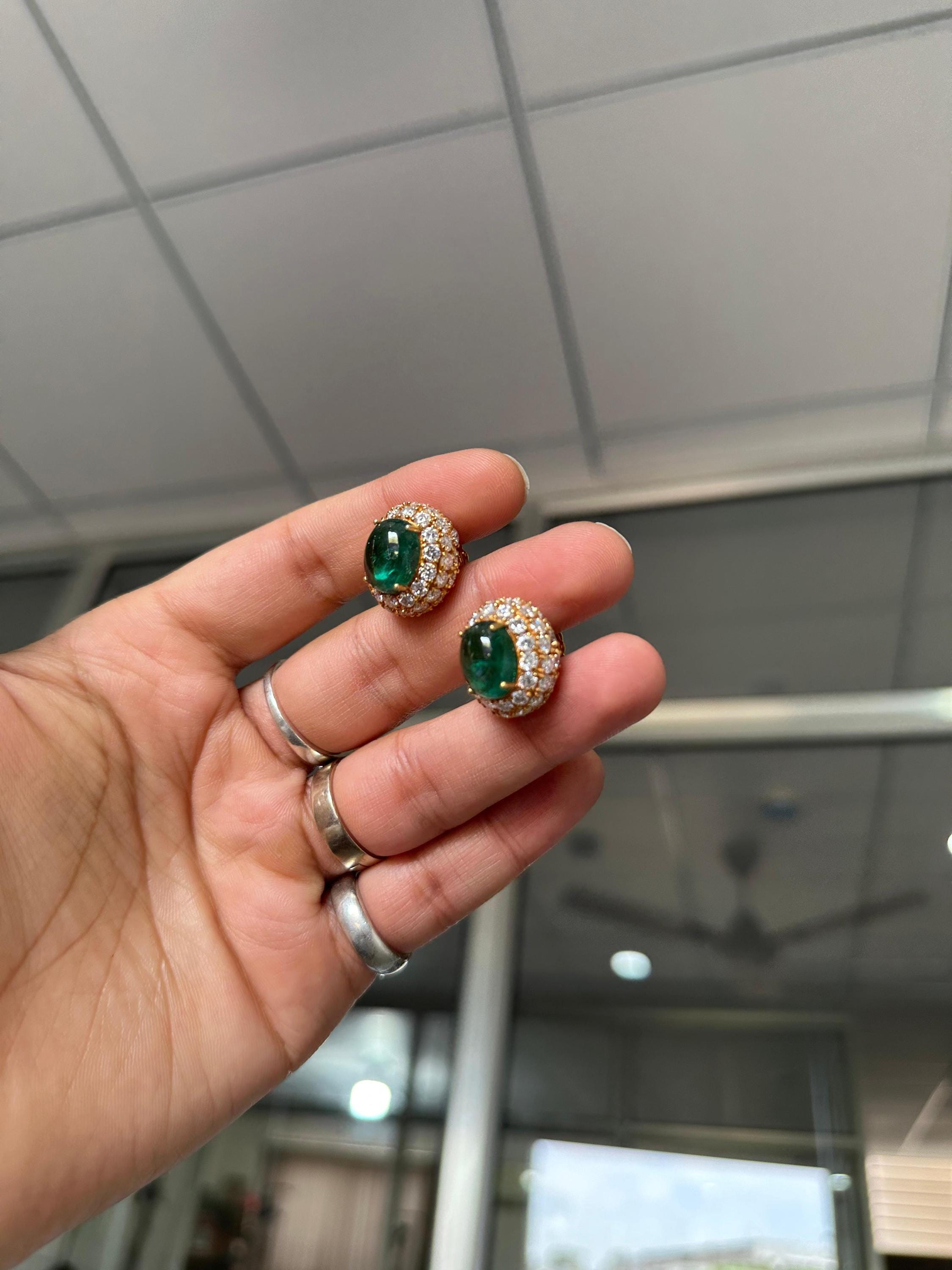 14K Gold Oval Emerald Diamond Halo Earrings | 15 CT Statement Bridal Jewelry