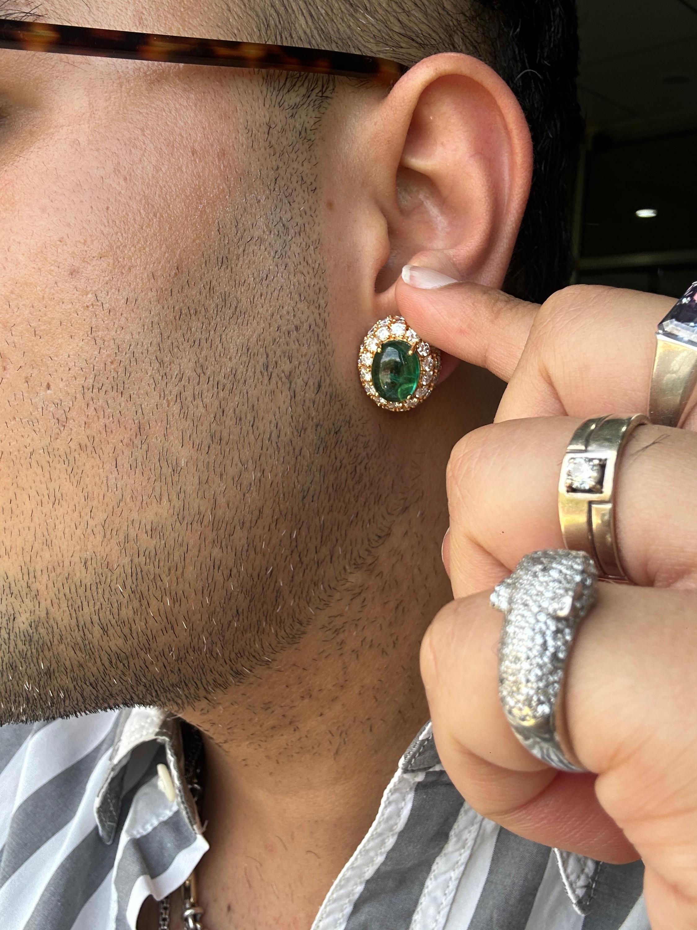 14K Gold Oval Emerald Diamond Halo Earrings | 15 CT Statement Bridal Jewelry