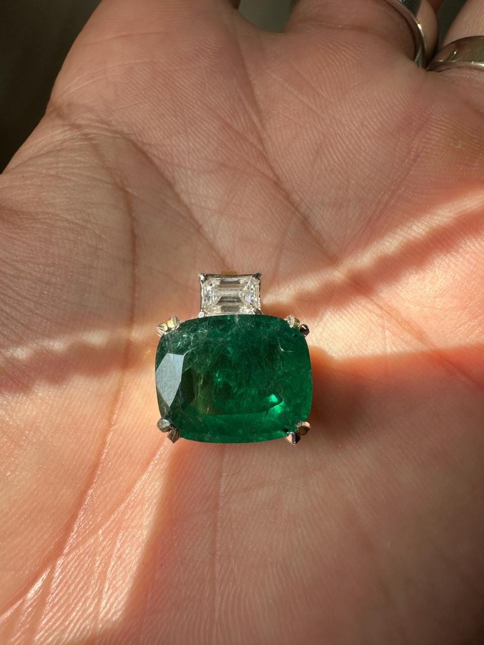 15 CT Emerald Pendant Necklace | 14K Gold Cushion Cut Moissanite Statement Jewelry