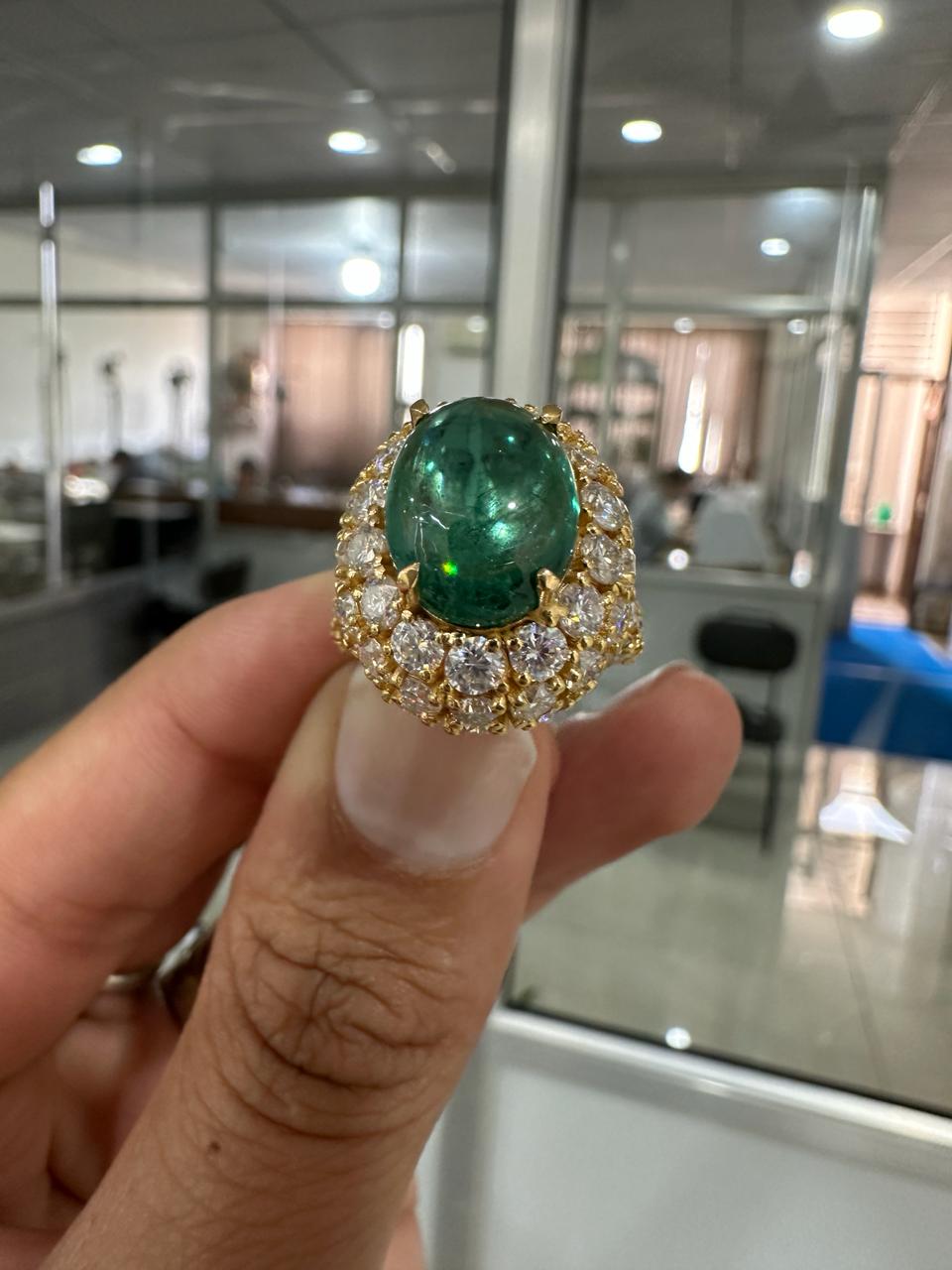 10 CT Emerald Double Halo Ring | 14K Yellow Gold, Moissanite Accents