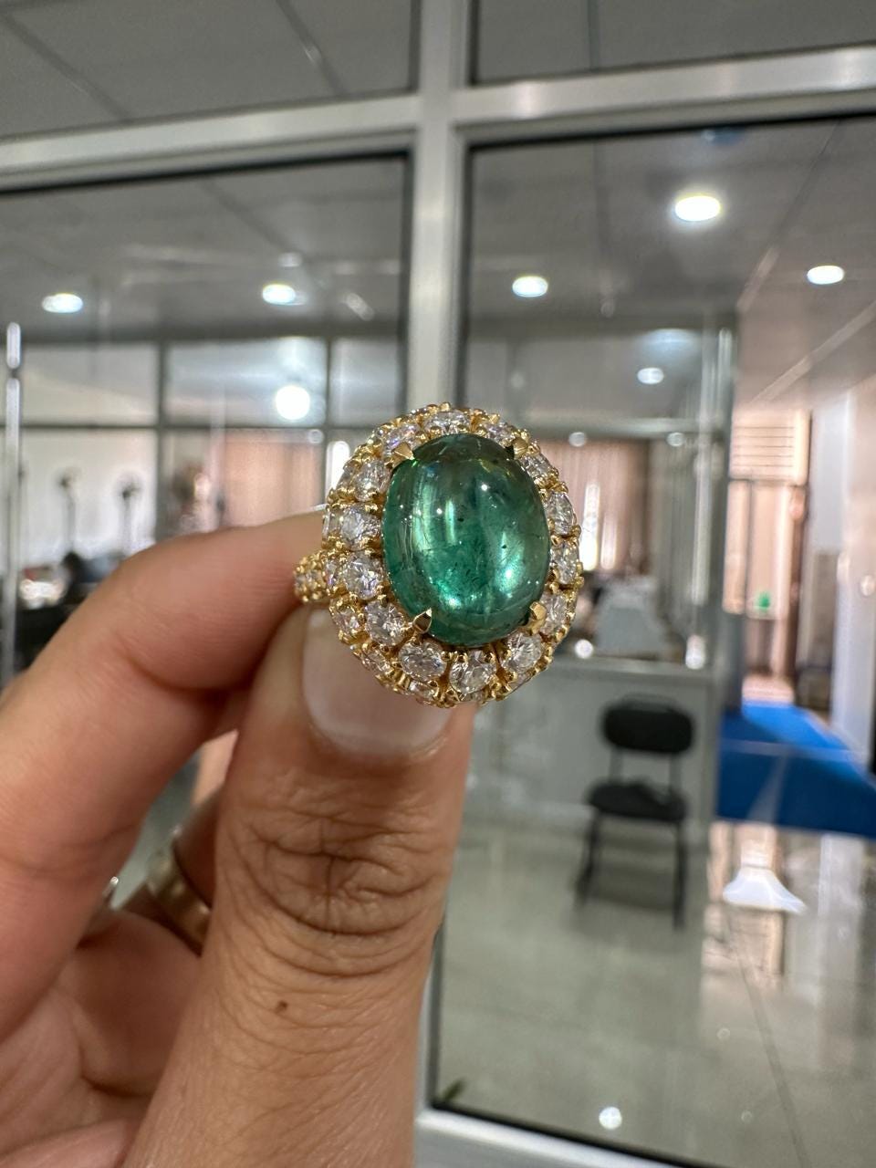 10 CT Emerald Double Halo Ring | 14K Yellow Gold, Moissanite Accents