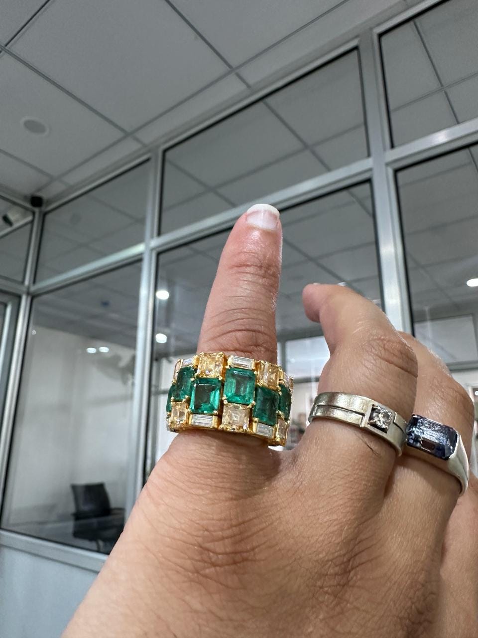 Multi Stone Emerald Engagement Ring | 14k Yellow Gold, Statement gift for her