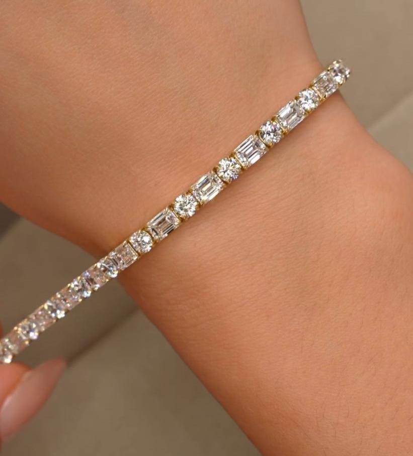 Multi Shape Moissanite Tennis Bracelet | 14k Gold Finish, Fine Jewelry for her