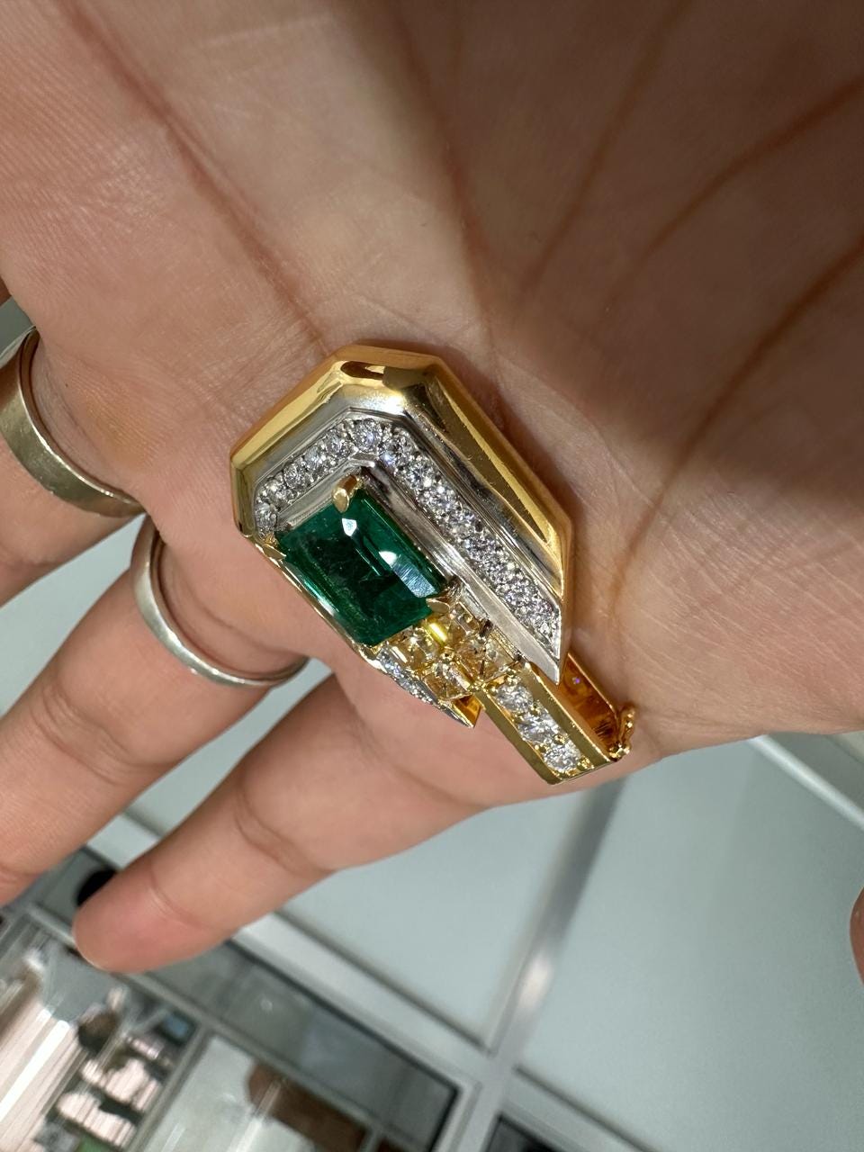 Vintage Emerald Diamond Pendant Necklace, 14K Yellow Gold, Luxury Gift for her