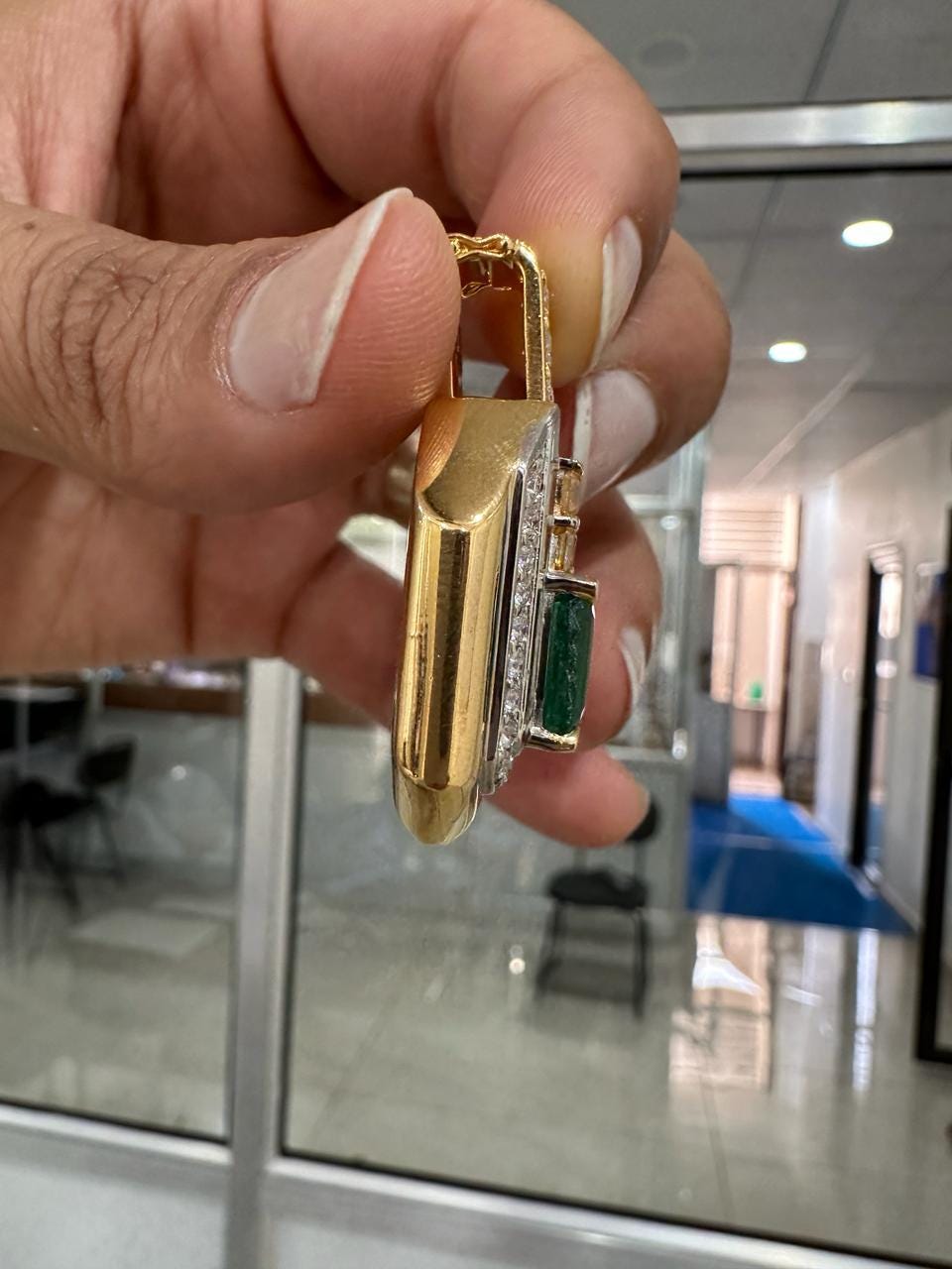 Vintage Emerald Diamond Pendant Necklace, 14K Yellow Gold, Luxury Gift for her