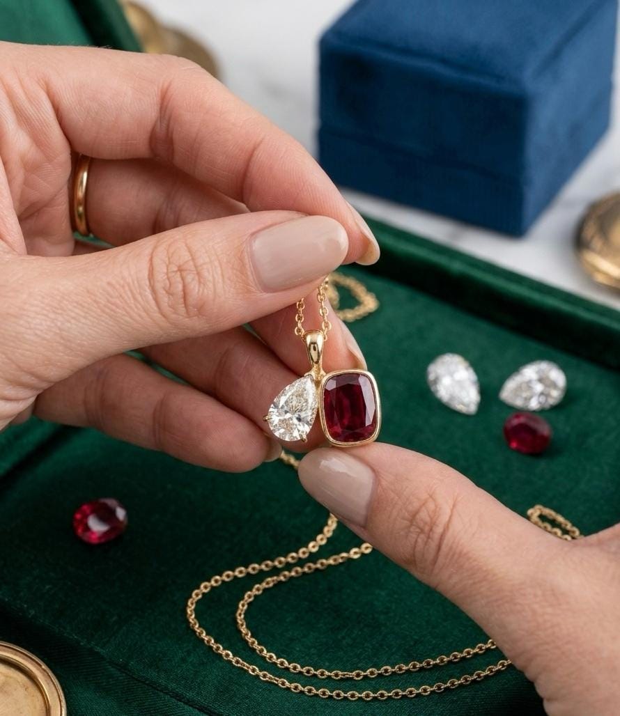 Toi Et Moi Garnet Diamond Pendant | 14K Gold Necklace, Birthstone Jewelry