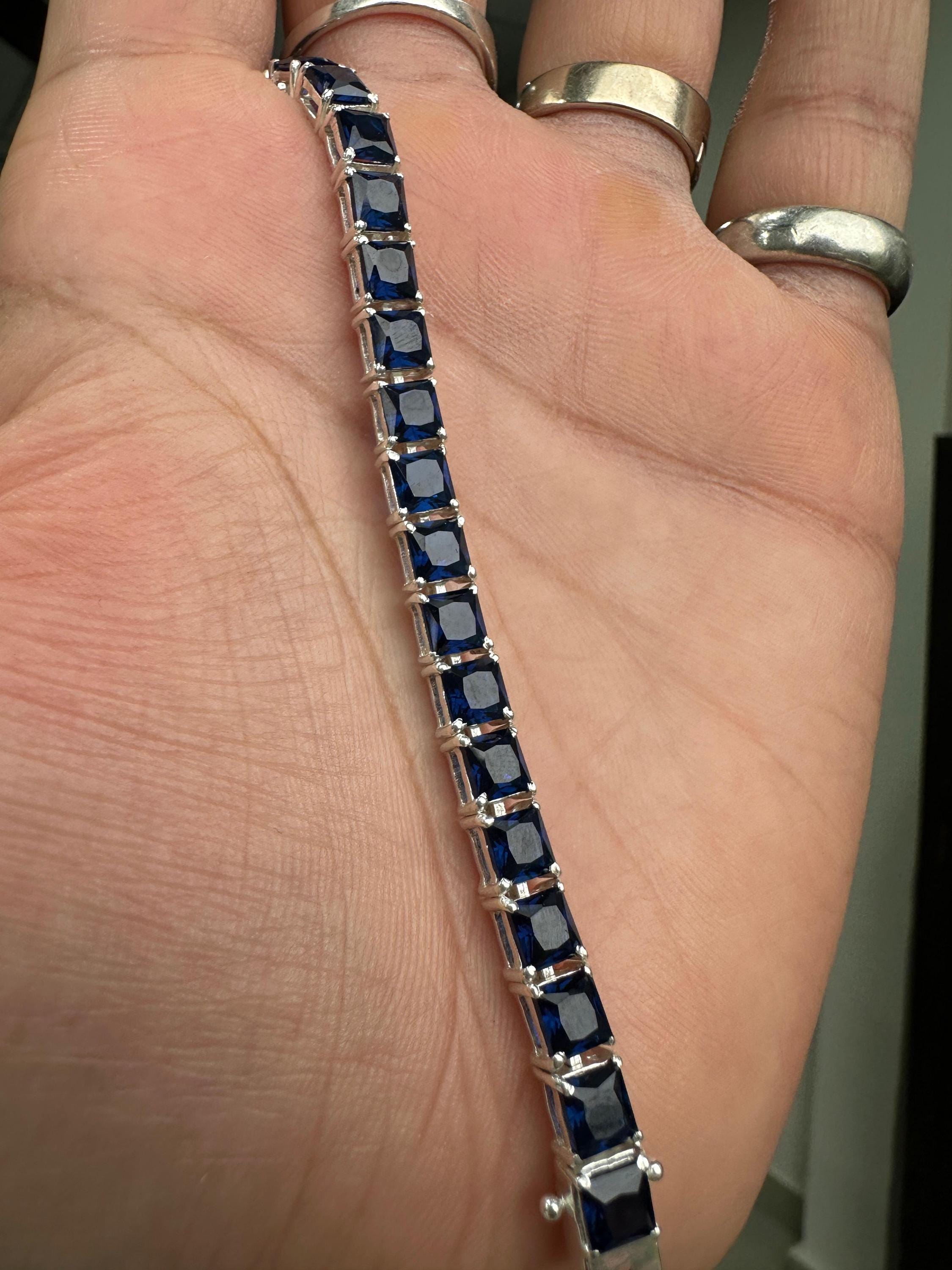 Blue Sapphire Tennis Bracelet | Men's Sterling Silver Bracelet, Luxury gift for him