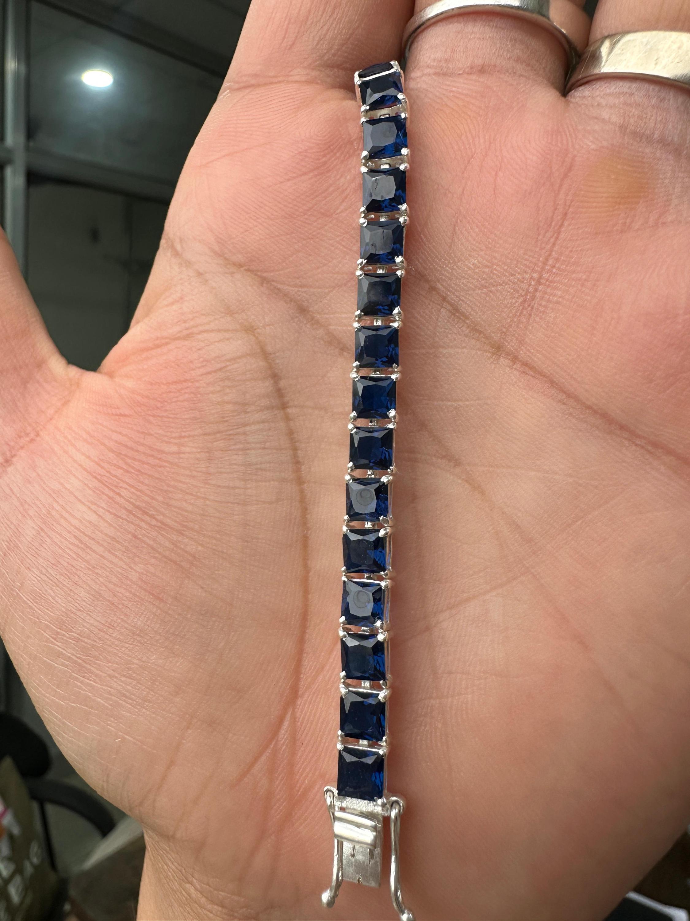 Blue Sapphire Tennis Bracelet | Men's Sterling Silver Bracelet, Luxury gift for him