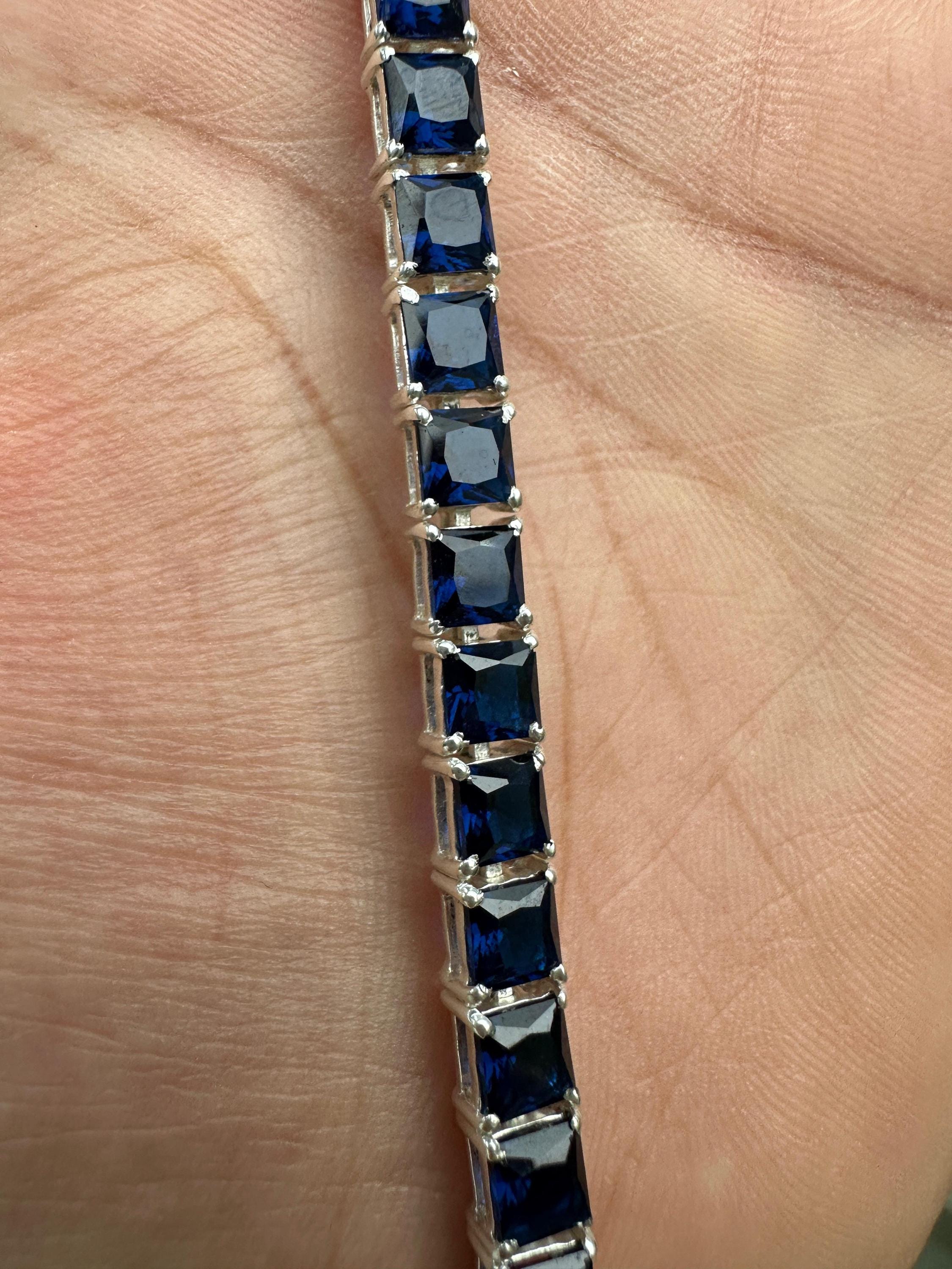 Blue Sapphire Tennis Bracelet | Men's Sterling Silver Bracelet, Luxury gift for him